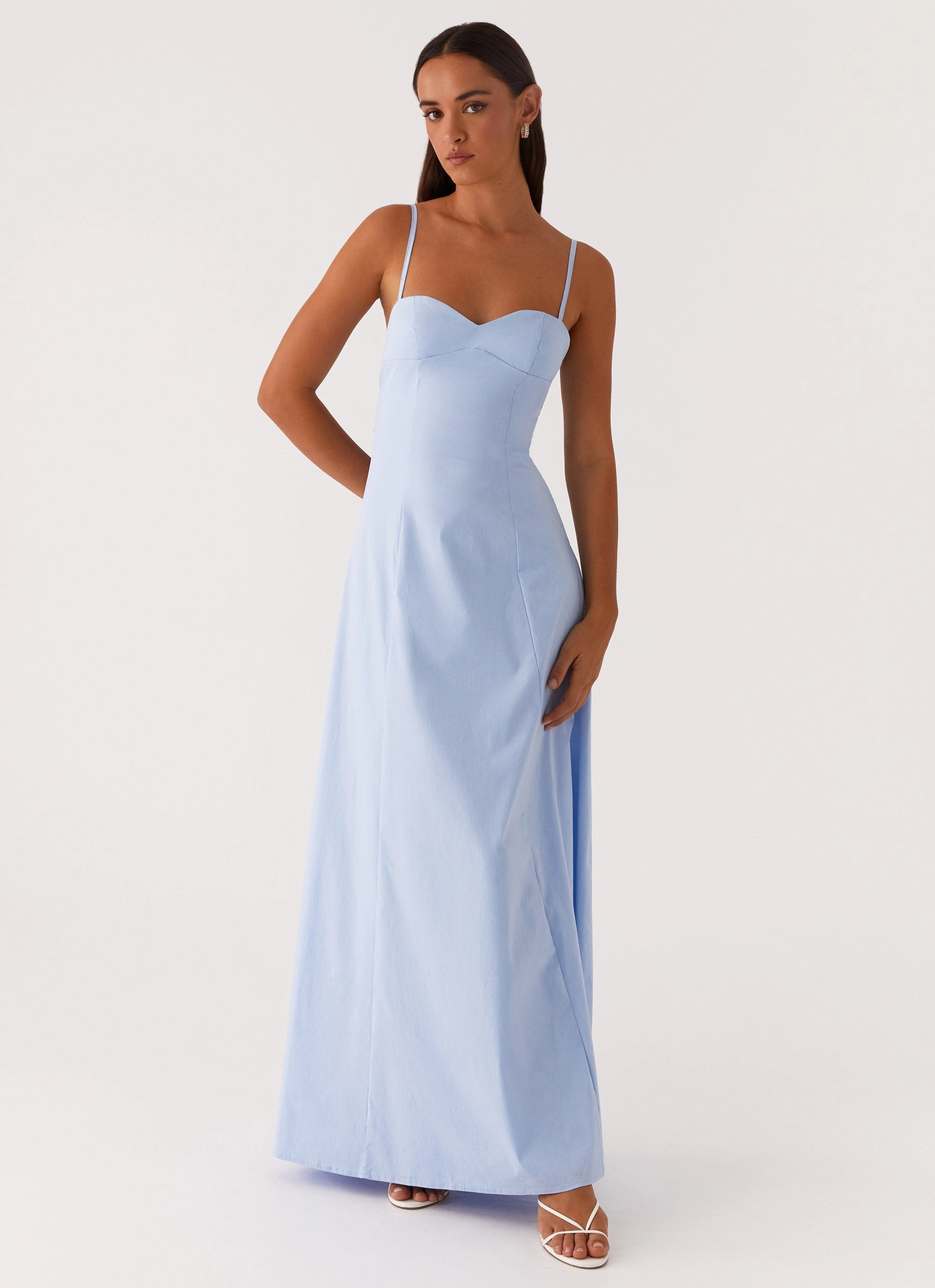 Clear As Day Maxi Dress - Blue Waist-Cinching Outdoor Scene