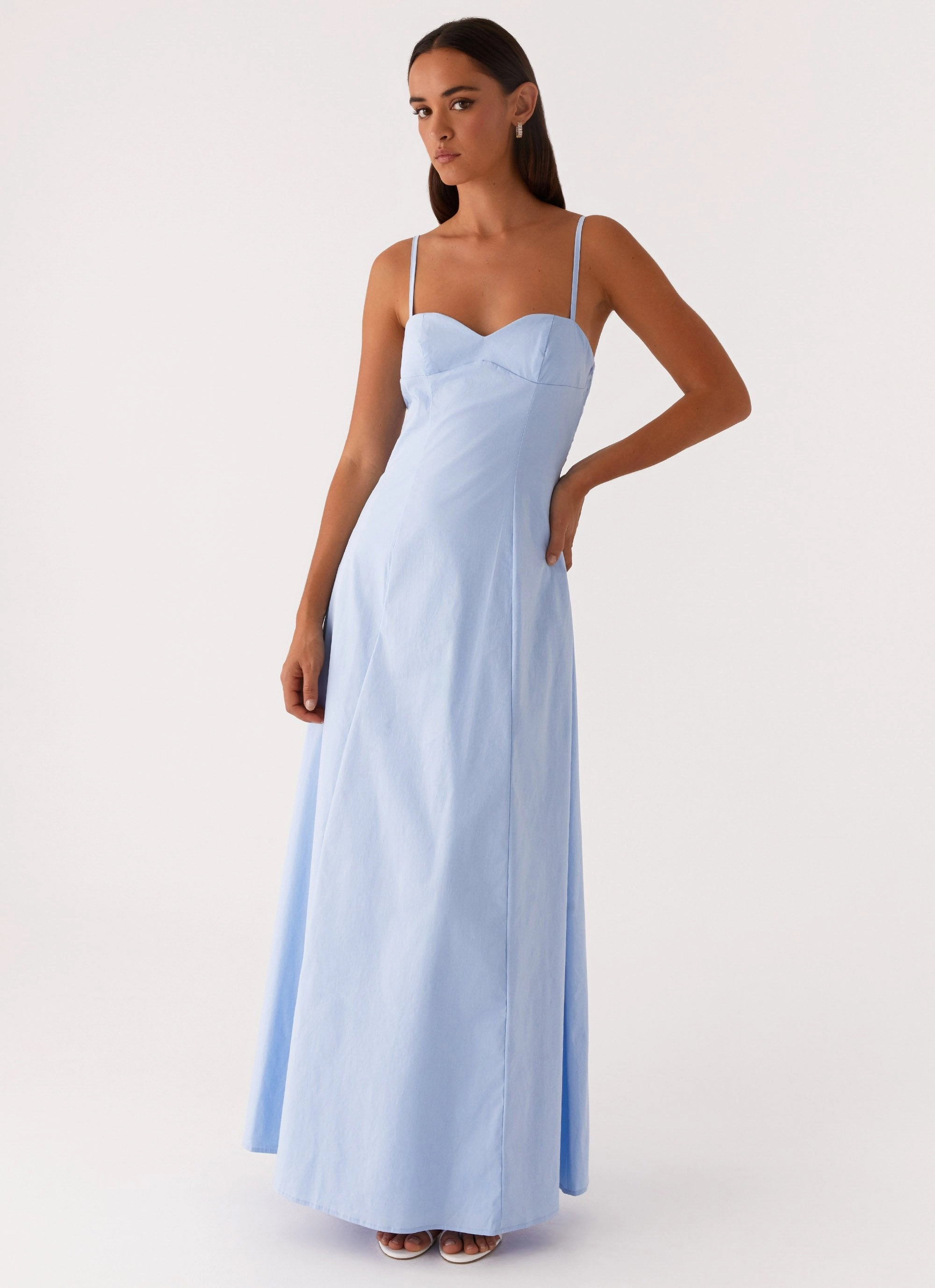 Clear As Day Maxi Dress - Blue Flattering Waist Fit Natural Texture
