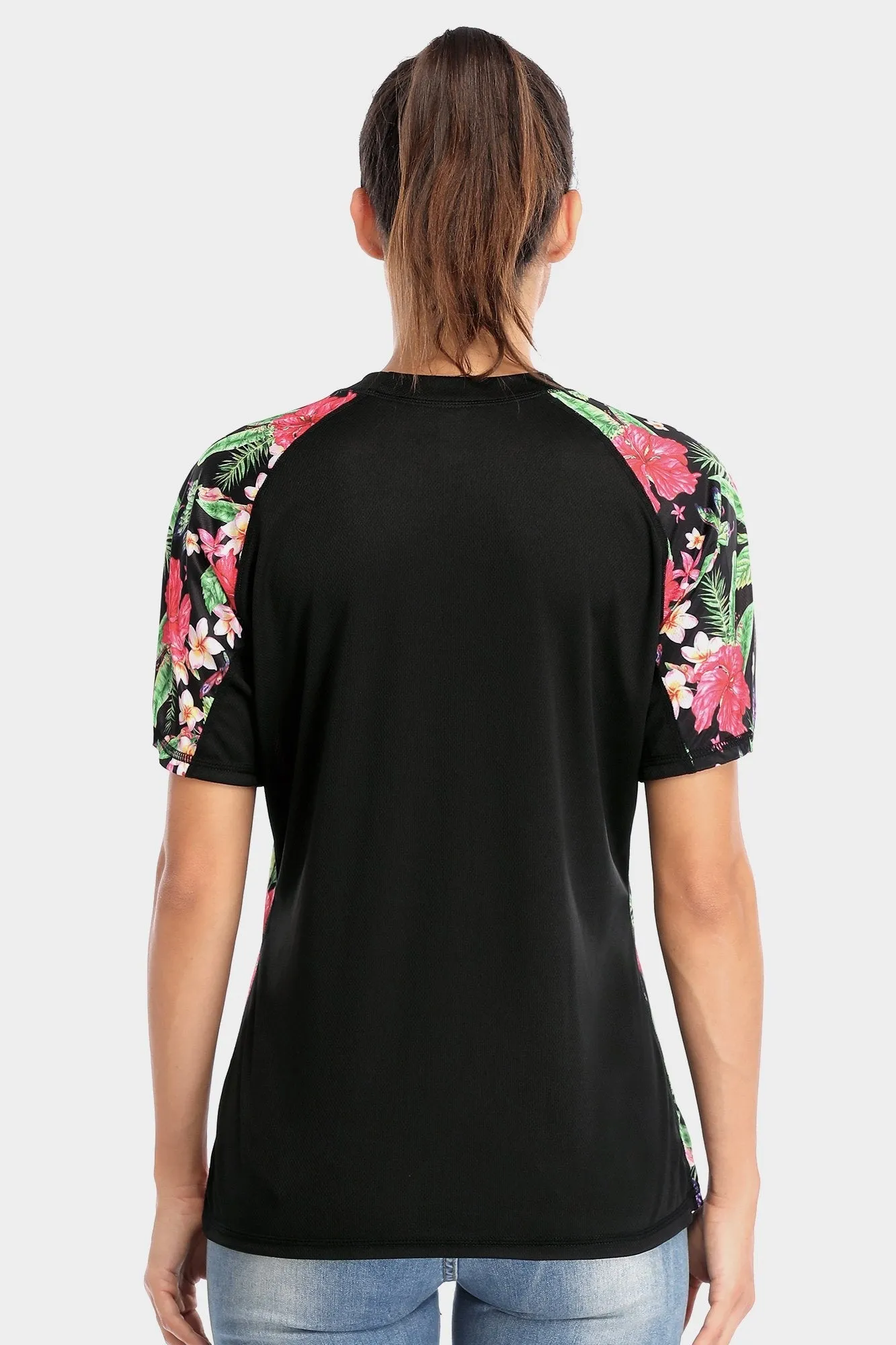 Clearance | Attraco Women's Floral UPF 50  Short Sleeve Rash Guard Swim Shirt