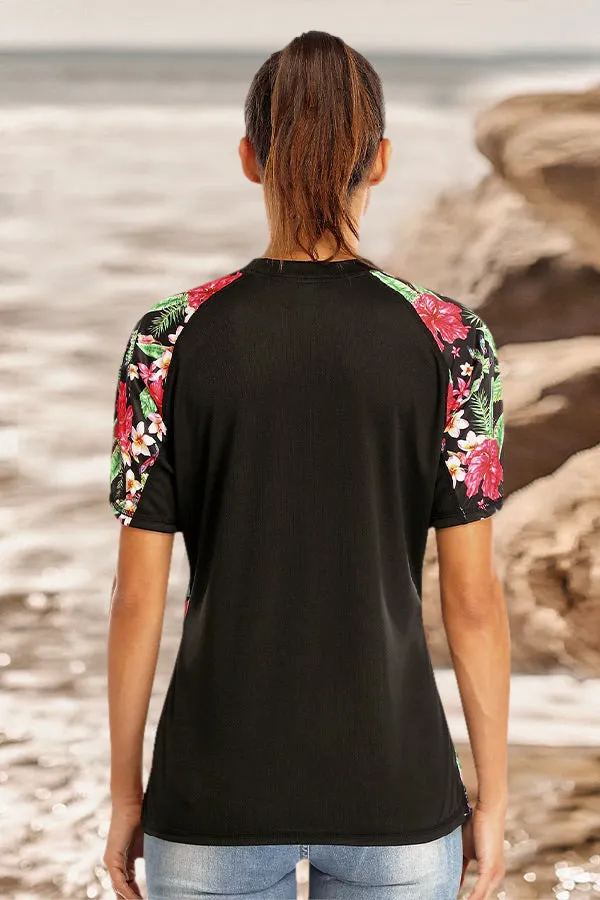 Clearance | Attraco Women's Floral UPF 50  Short Sleeve Rash Guard Swim Shirt