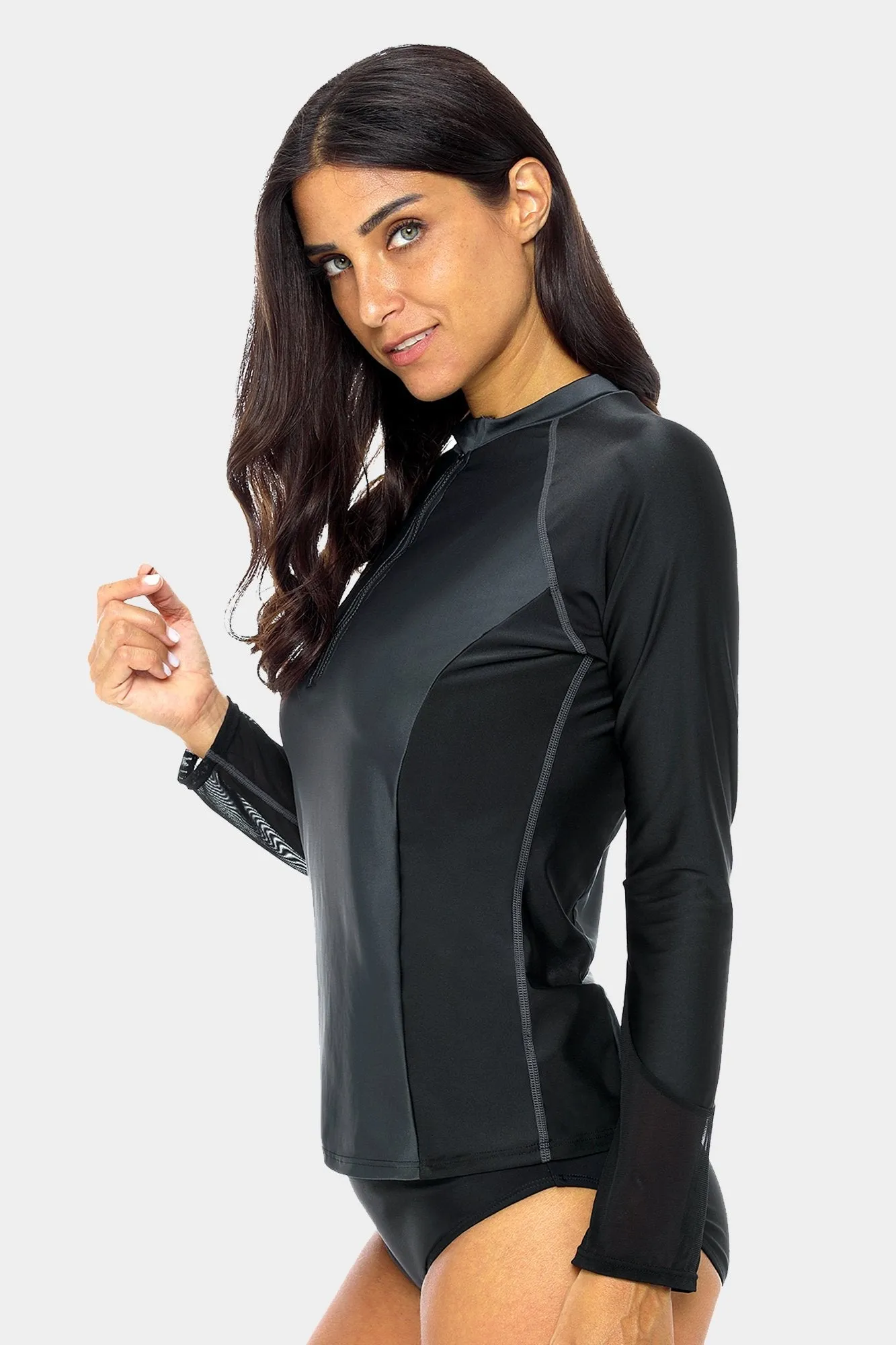 Clearance | Women's Sleek Quarter Zip Long Sleeve UPF 50  Rash Guard