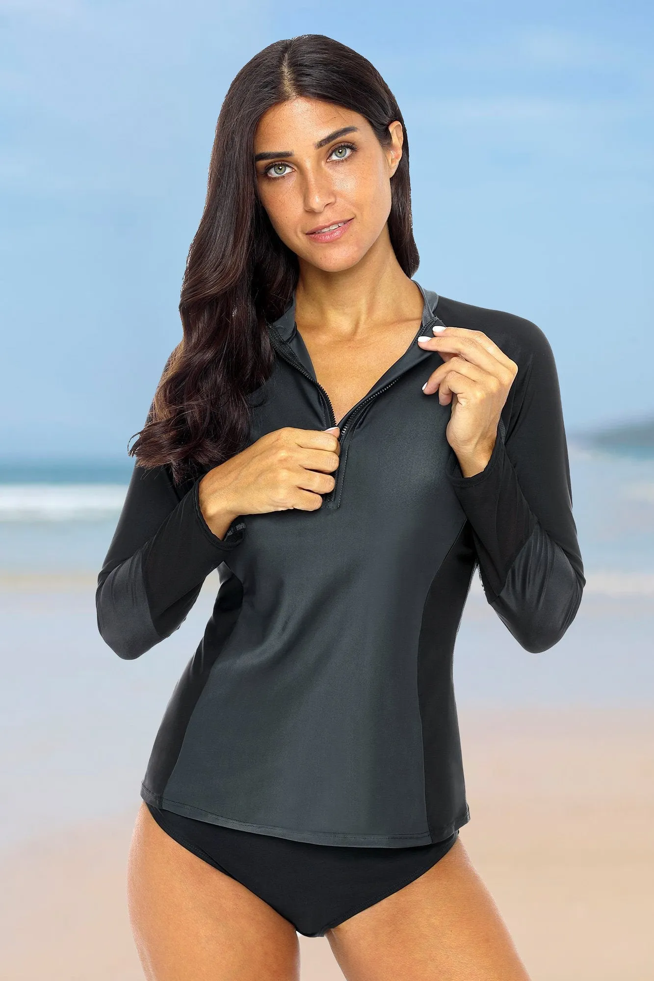 Clearance | Women's Sleek Quarter Zip Long Sleeve UPF 50  Rash Guard