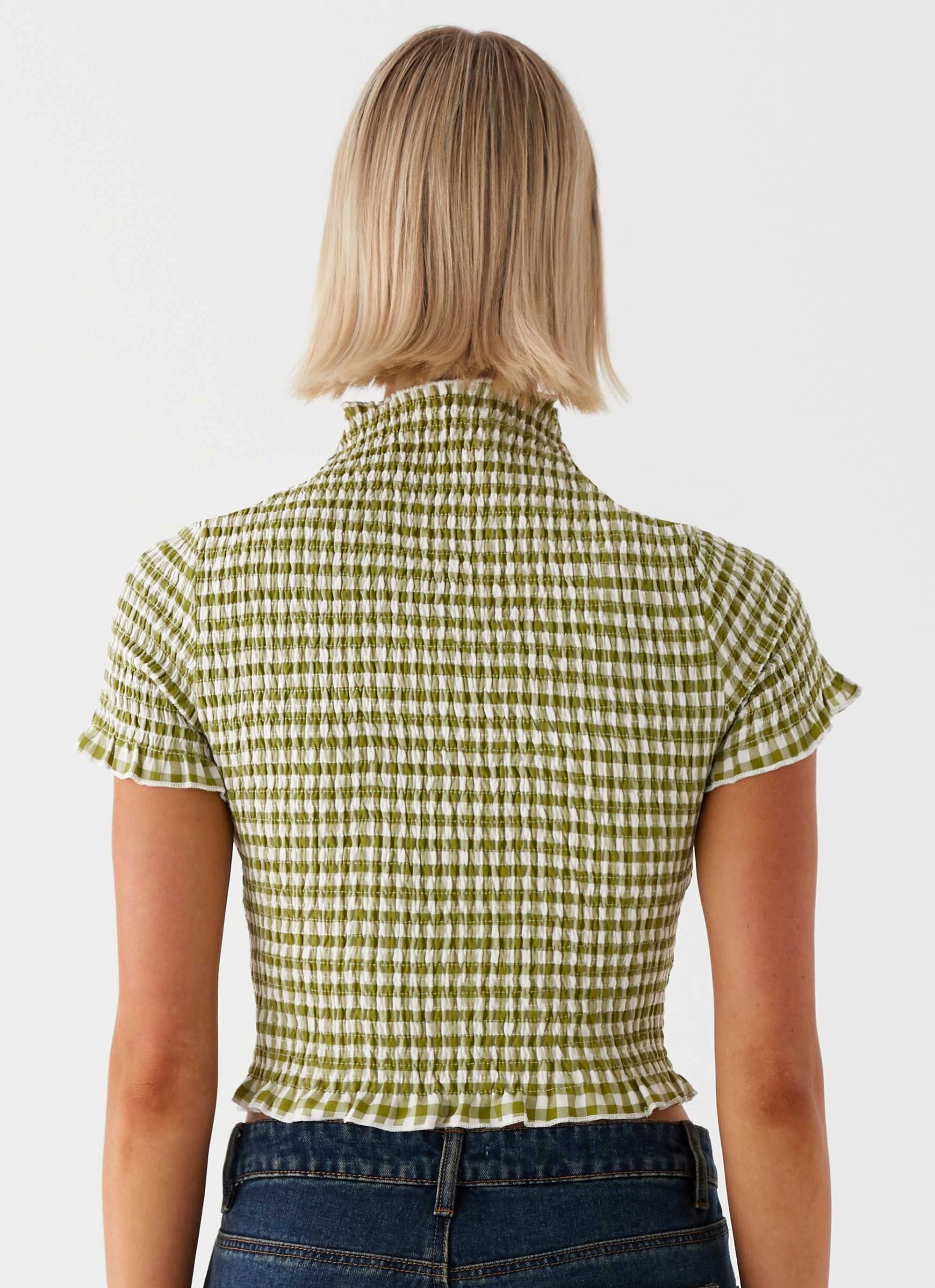 Cleo Tee - Khaki Gingham Wrinkle Resistant Treatment