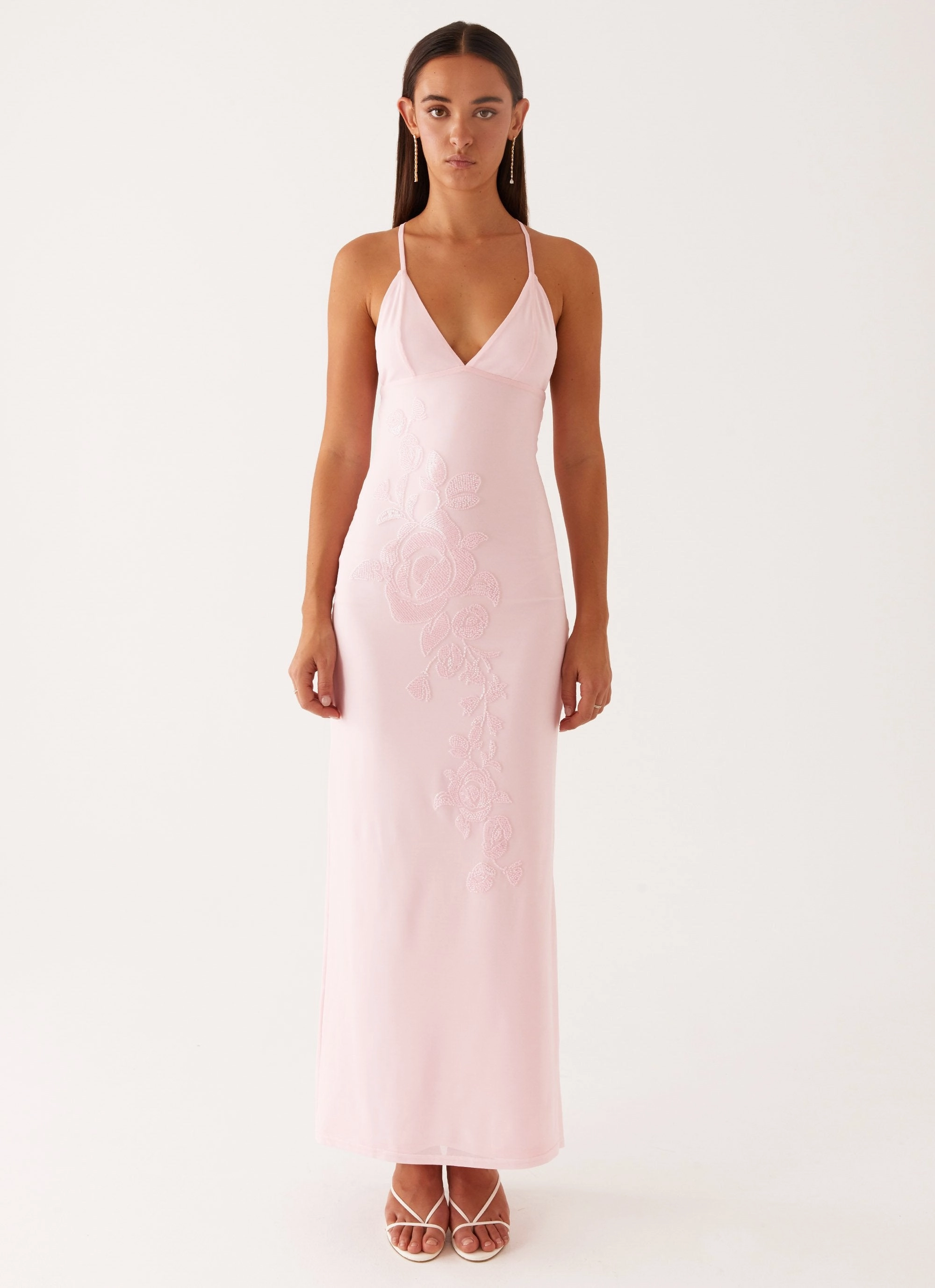 Beki Beaded Mesh Maxi Dress - Pink Work or Casual Flattering Design Wear