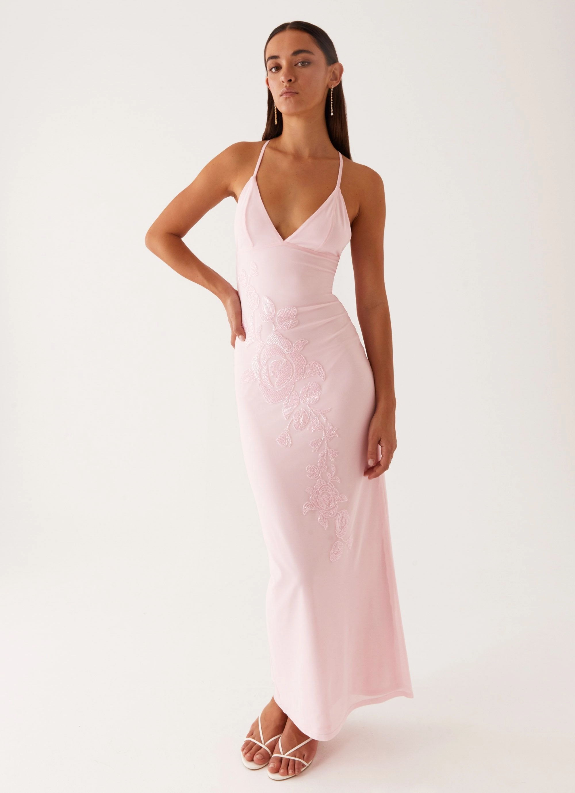 Beki Beaded Mesh Maxi Dress - Pink Summer Outfit