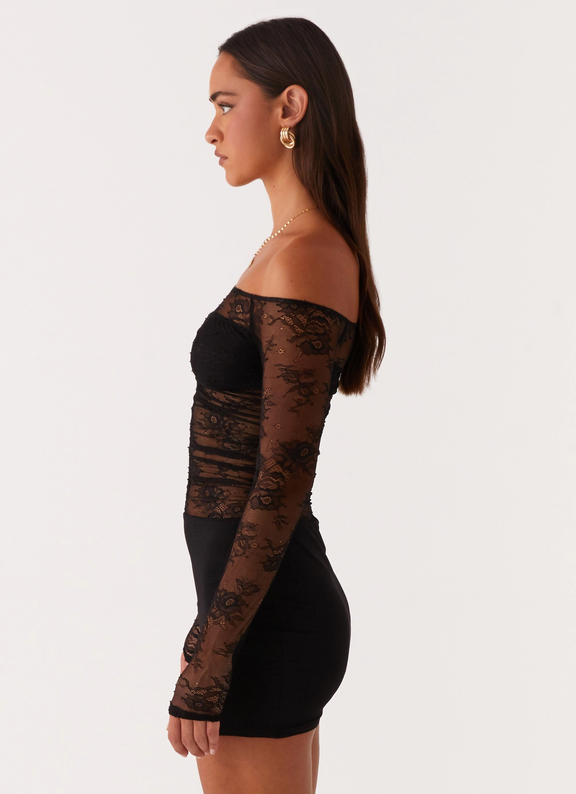 Collide Lace Mini Dress - Black Clean Finish