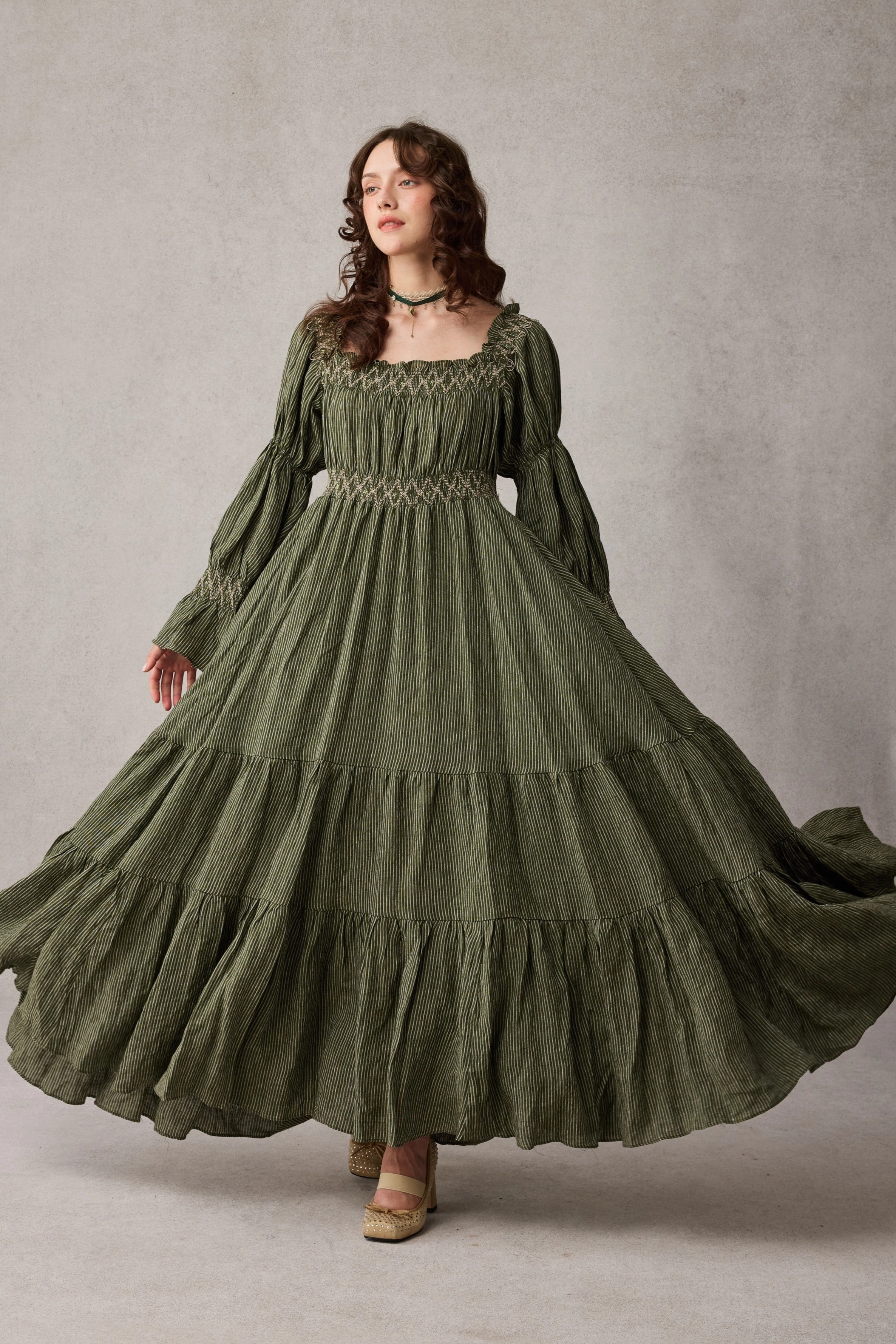 Cloud 21 | smocking embroidery linen dress FasteningHood Sleeveless Top