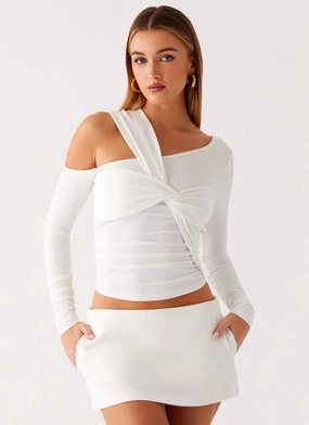 Cloud Kiss Asymmetric Long Sleeve Top - Cream CroppedLength