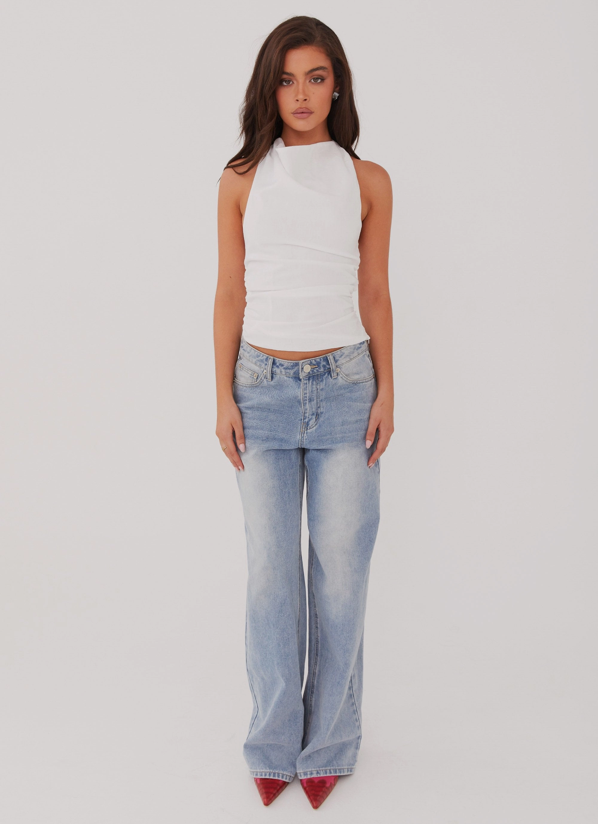 Lightweight Weave Material Garment Dyed Finish Cloud Whisper Linen Top - White