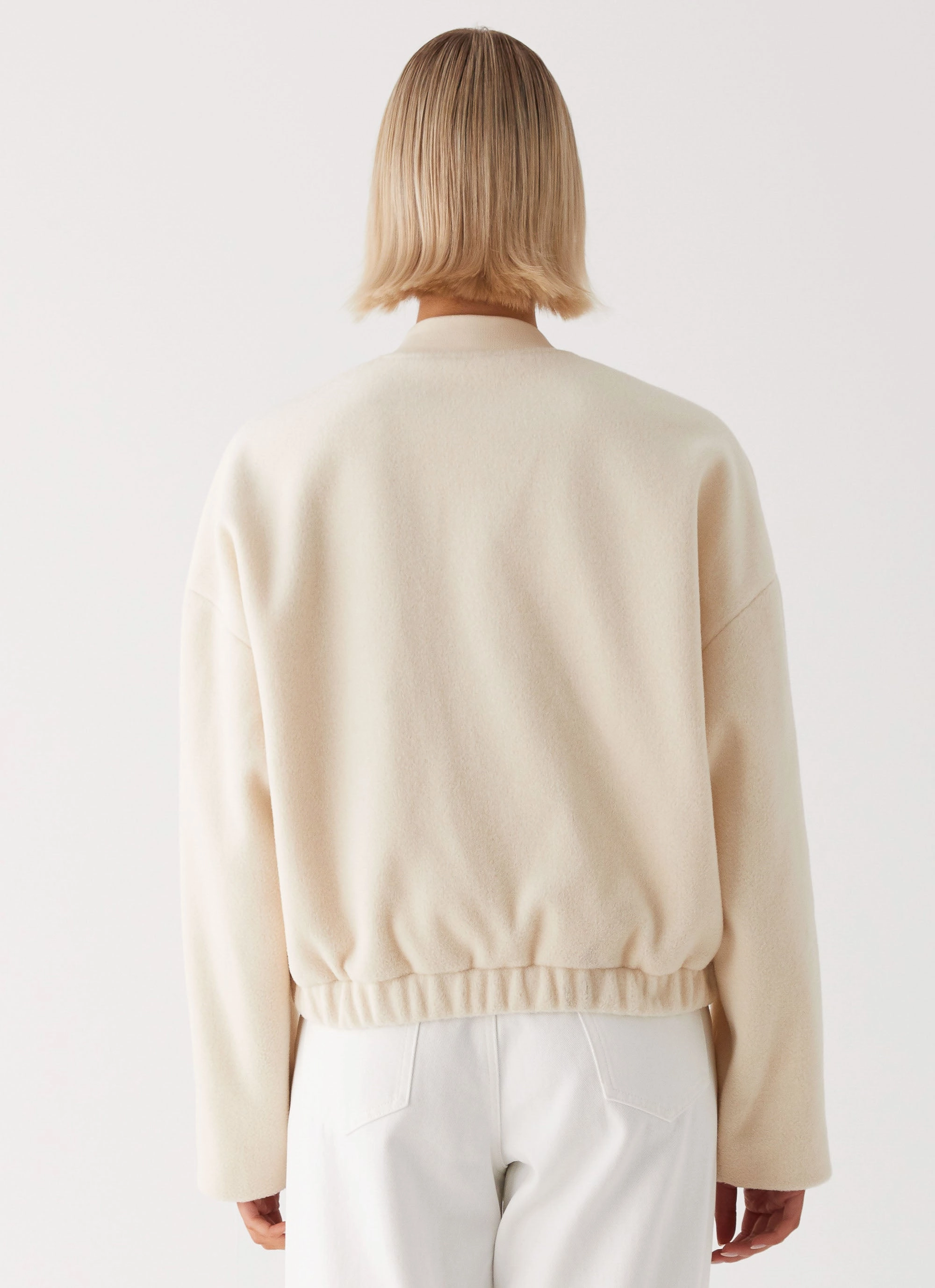 Cloudia Bomber Jacket - Ivory Sleek Layers
