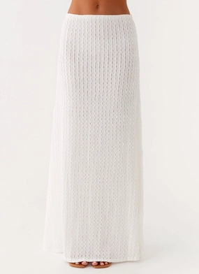 Lightweight Weave Elastic waist Clovelly Maxi Skirt - White
