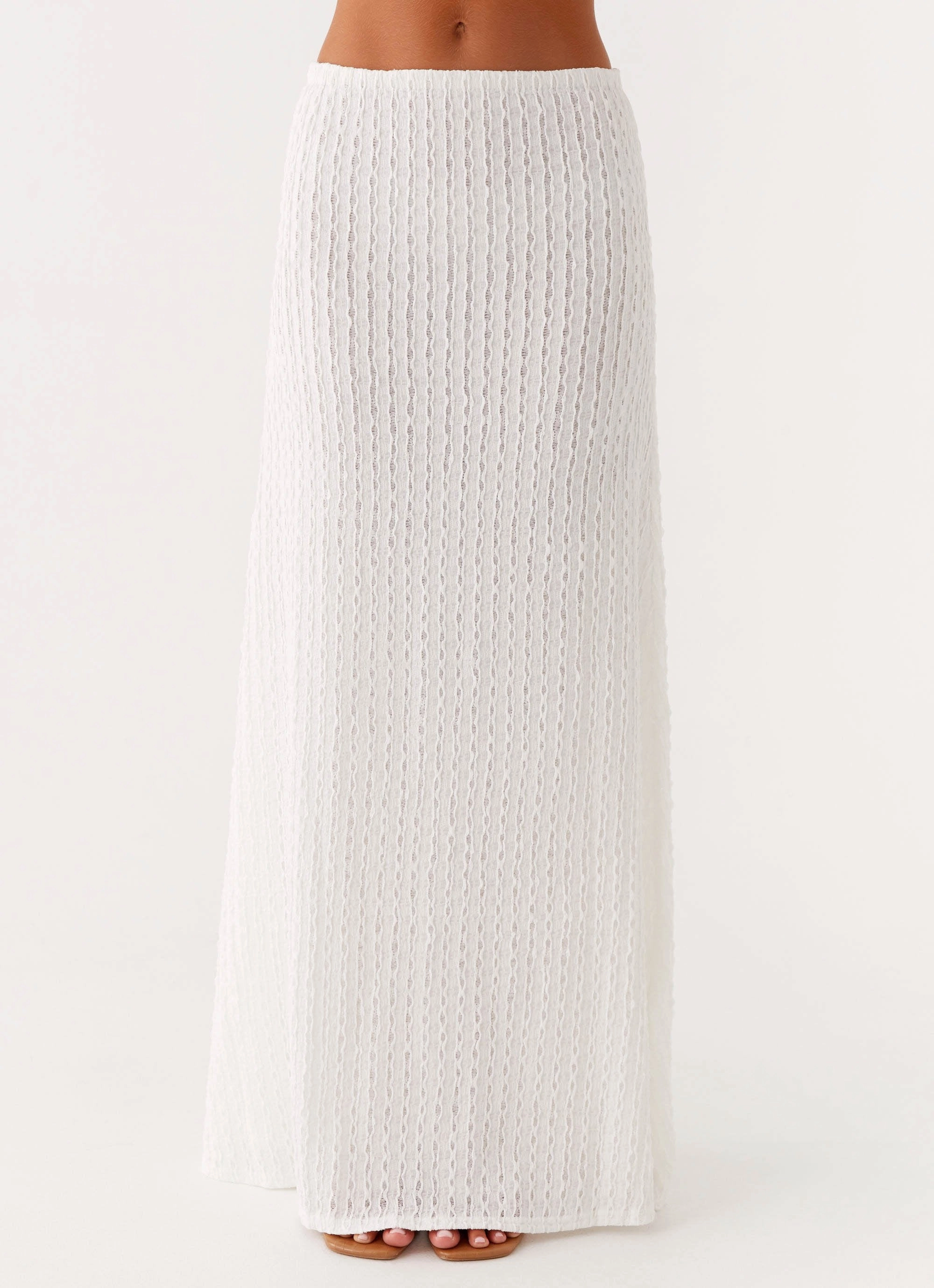 Lightweight Weave Elastic waist Clovelly Maxi Skirt - White