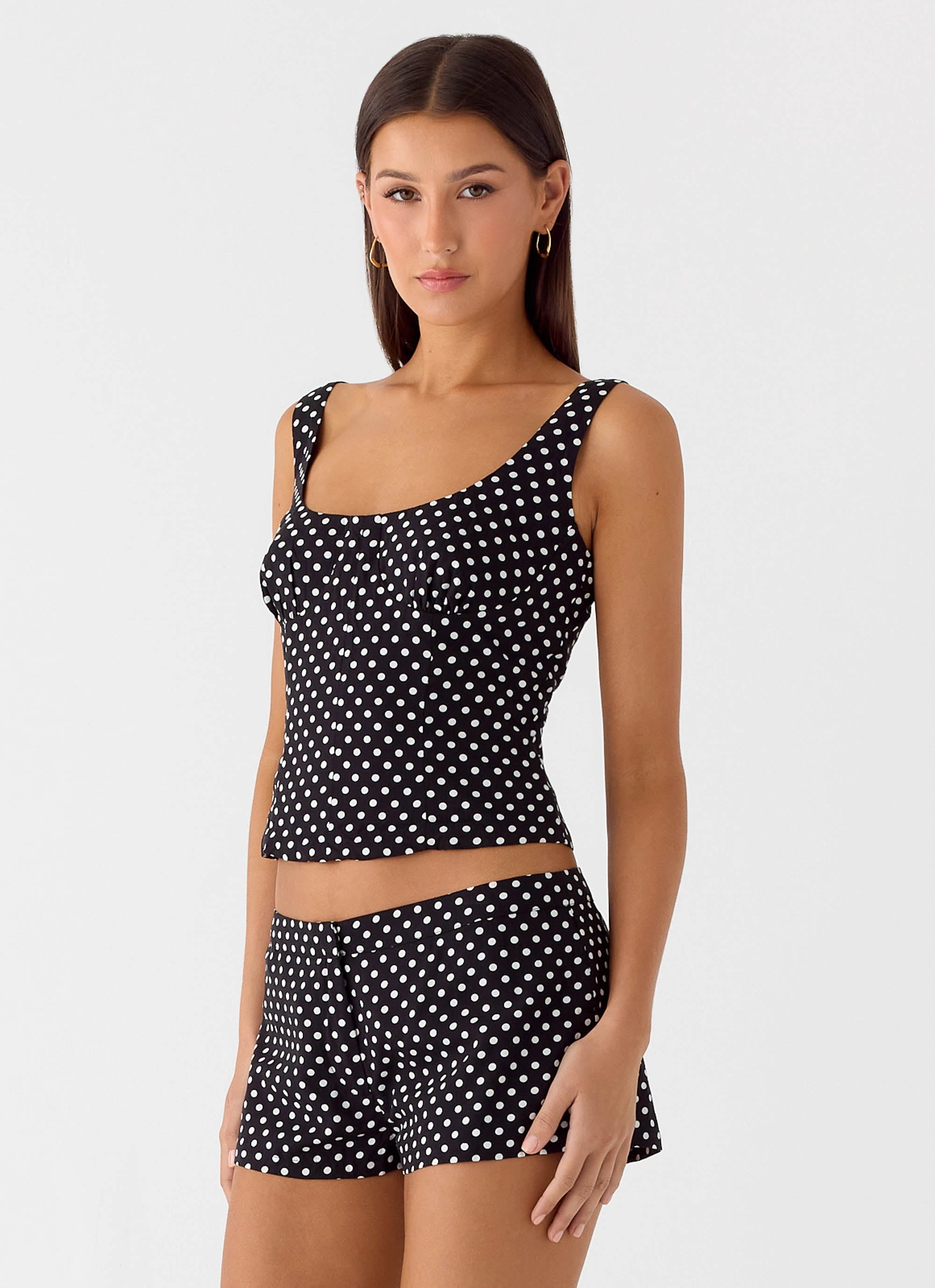 Office Look Coastline Bustier Top - Black Polkadot