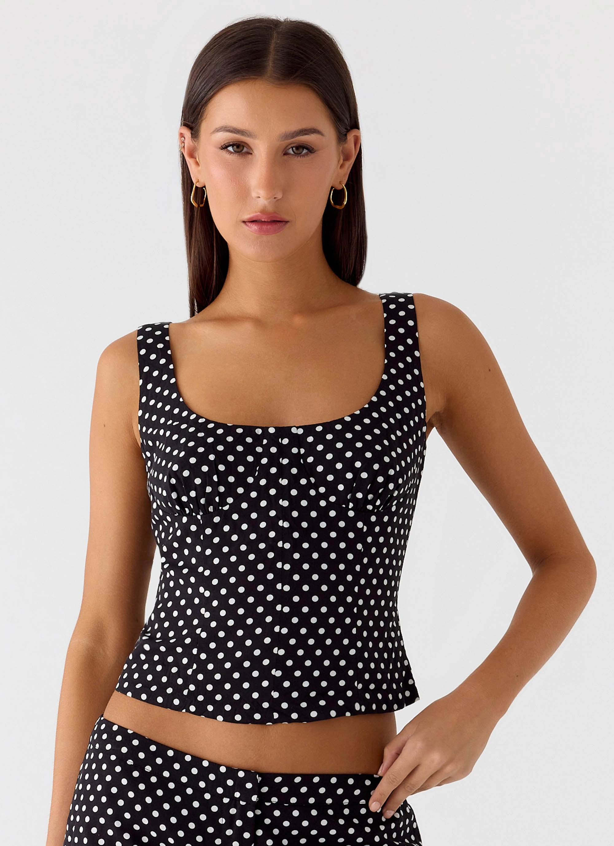 TearResistantWeave Coastline Bustier Top - Black Polkadot