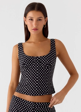 TearResistantWeave Coastline Bustier Top - Black Polkadot