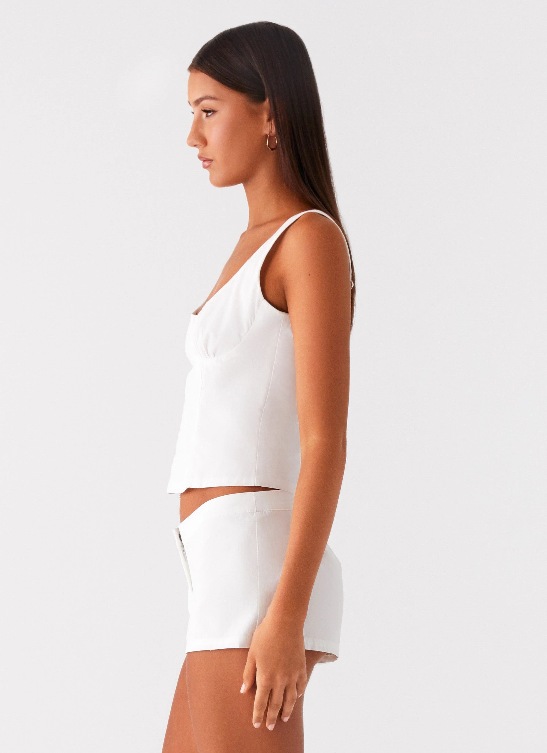 Coastline Bustier Top - White Reinforced Shoulder Panels Tencel Blend Fabric