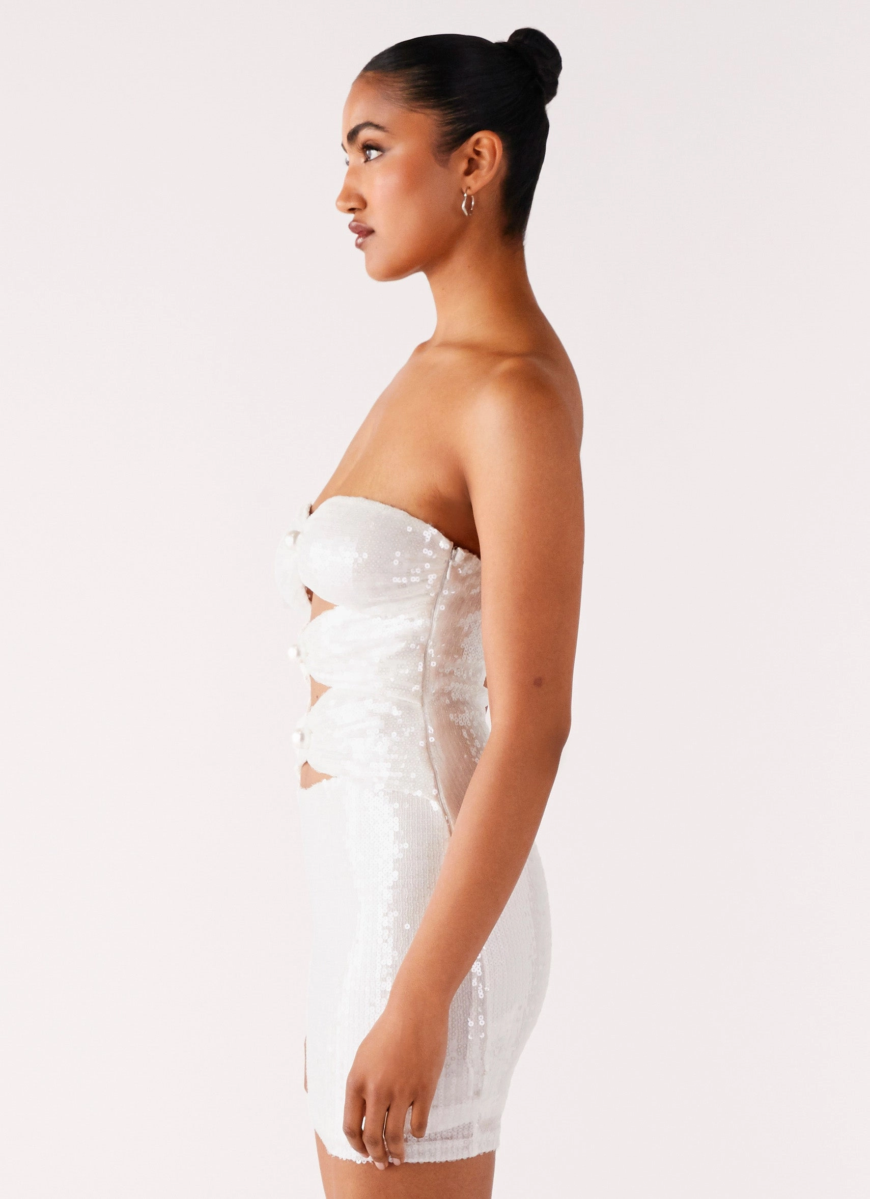 Clyra Sequin Mini Dress - Ivory Balloon-Sleeve