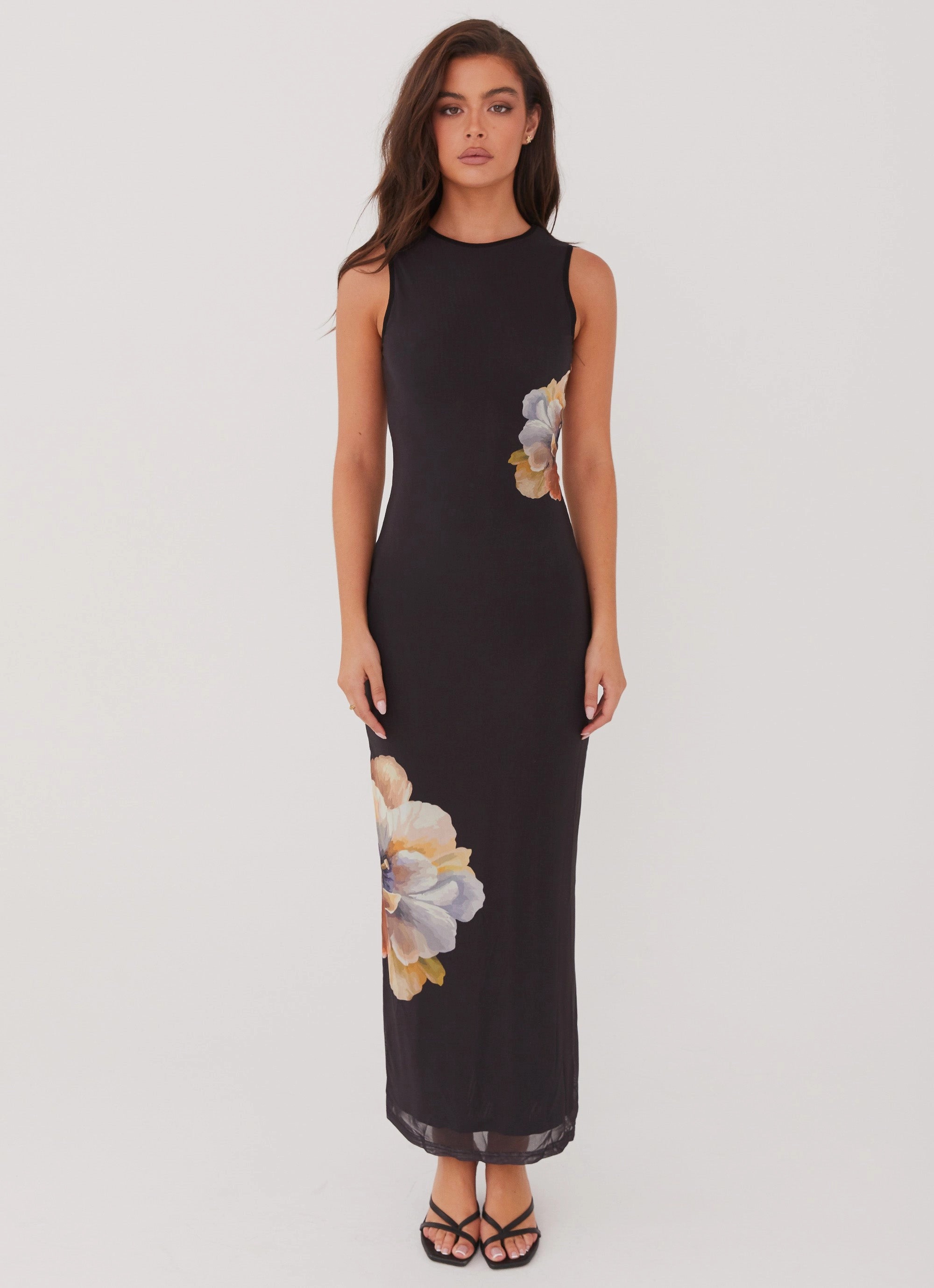 Light Comfort Pink Glow Side Effects Mesh Maxi Dress - Black Orchid
