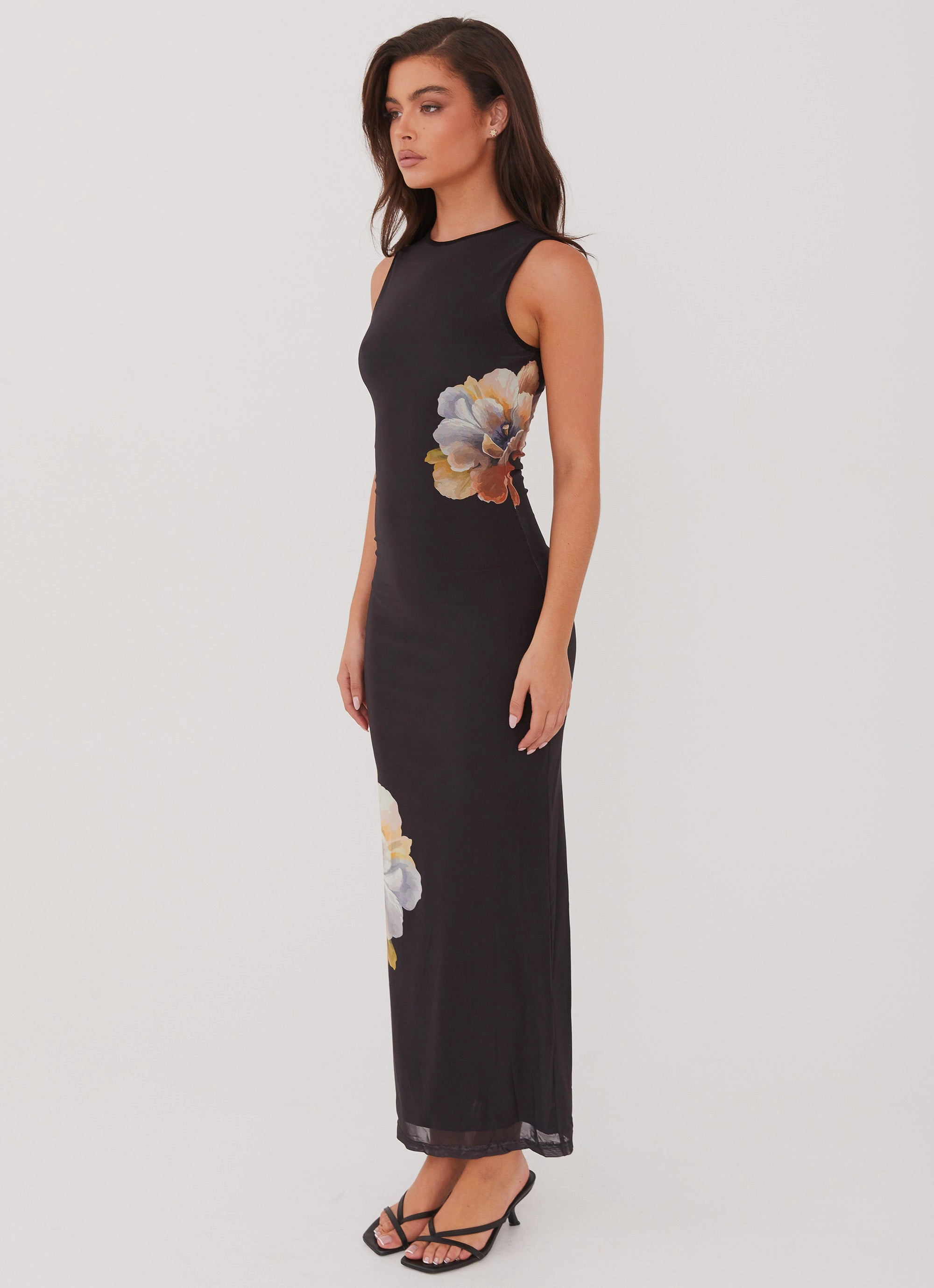 Side Effects Mesh Maxi Dress - Black Orchid Picture Perfect