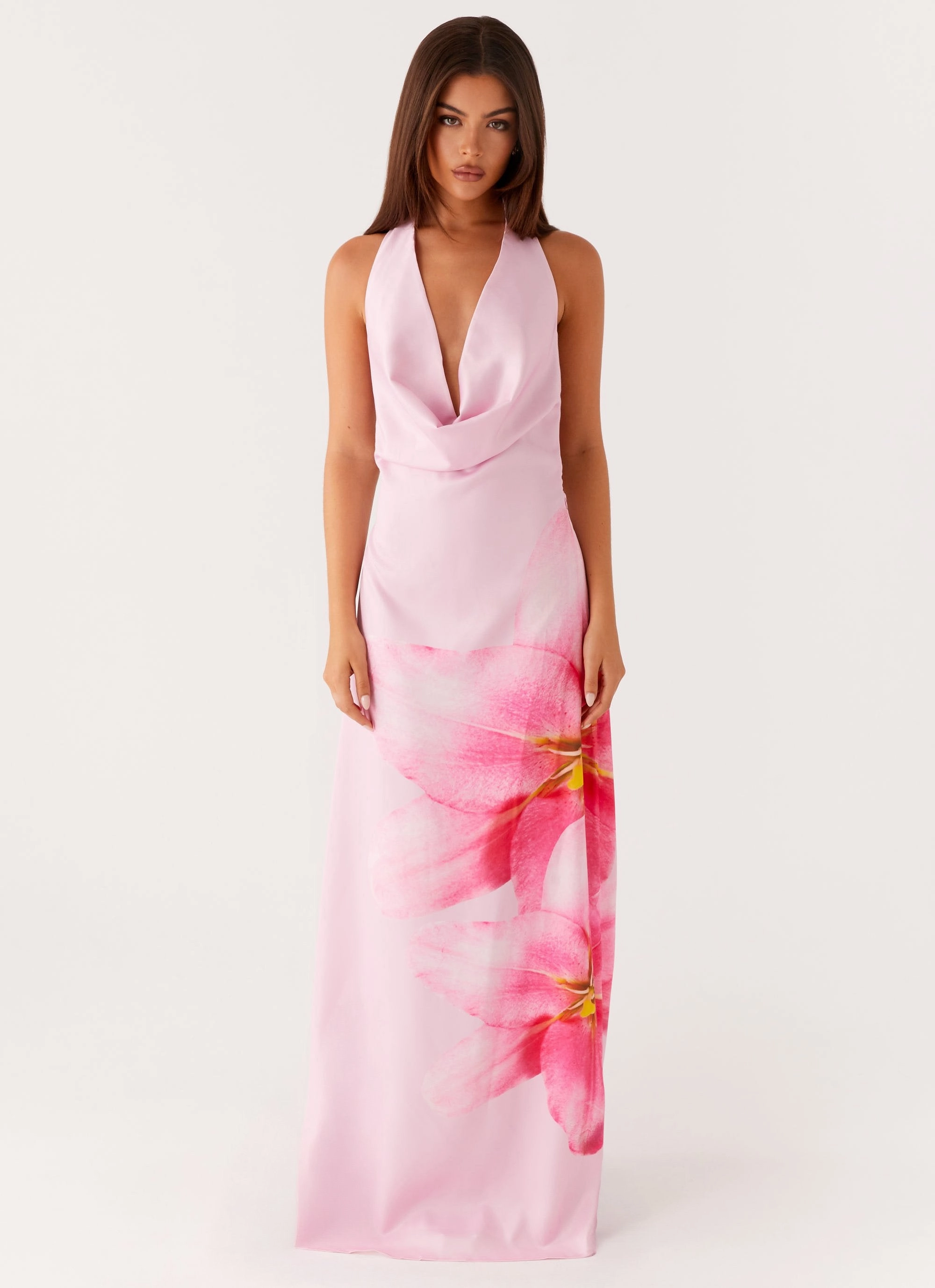 Bryony Cowl Maxi Dress - Pink Balanced Tone