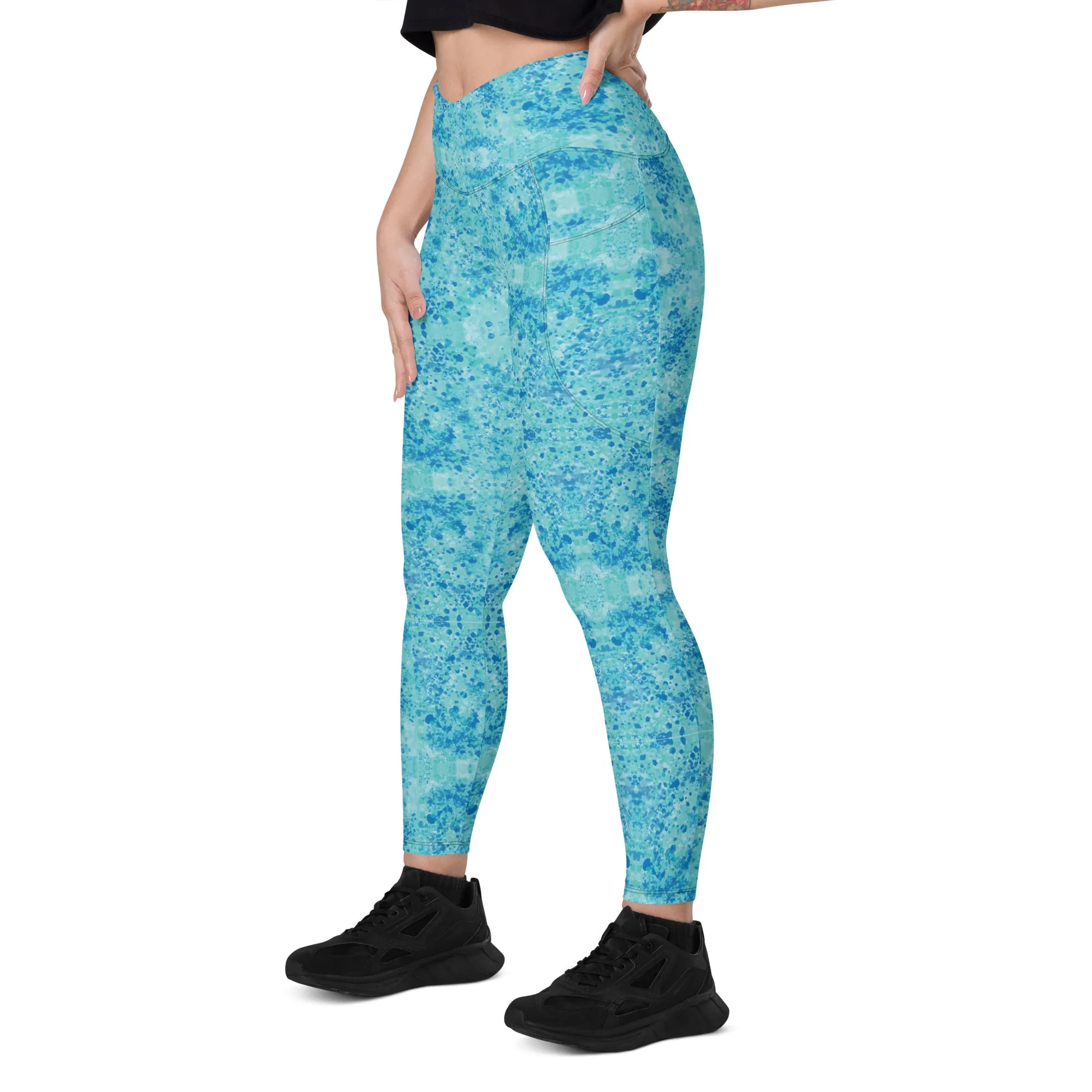 Cold blue waters Crossover leggings with pockets