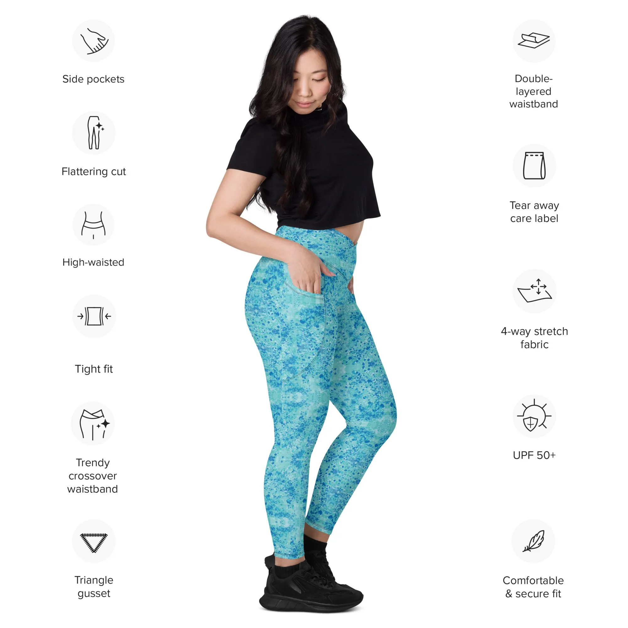 Cold blue waters Crossover leggings with pockets