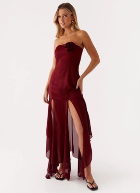 Collision Satin Maxi Dress - Cherry Red Skin Tone