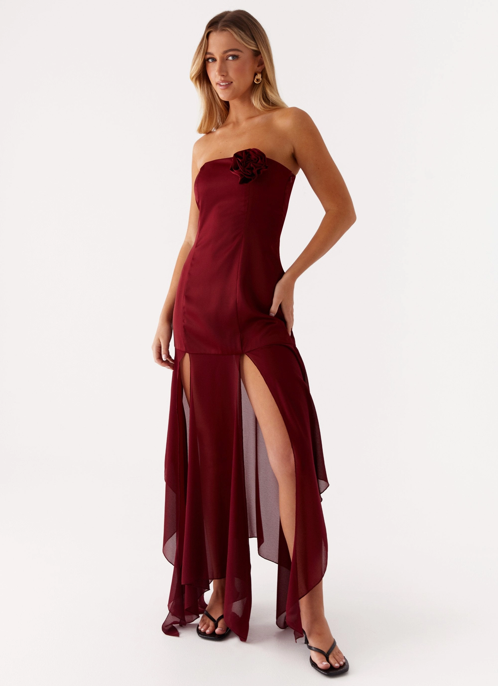 Collision Satin Maxi Dress - Cherry Red Skin Tone
