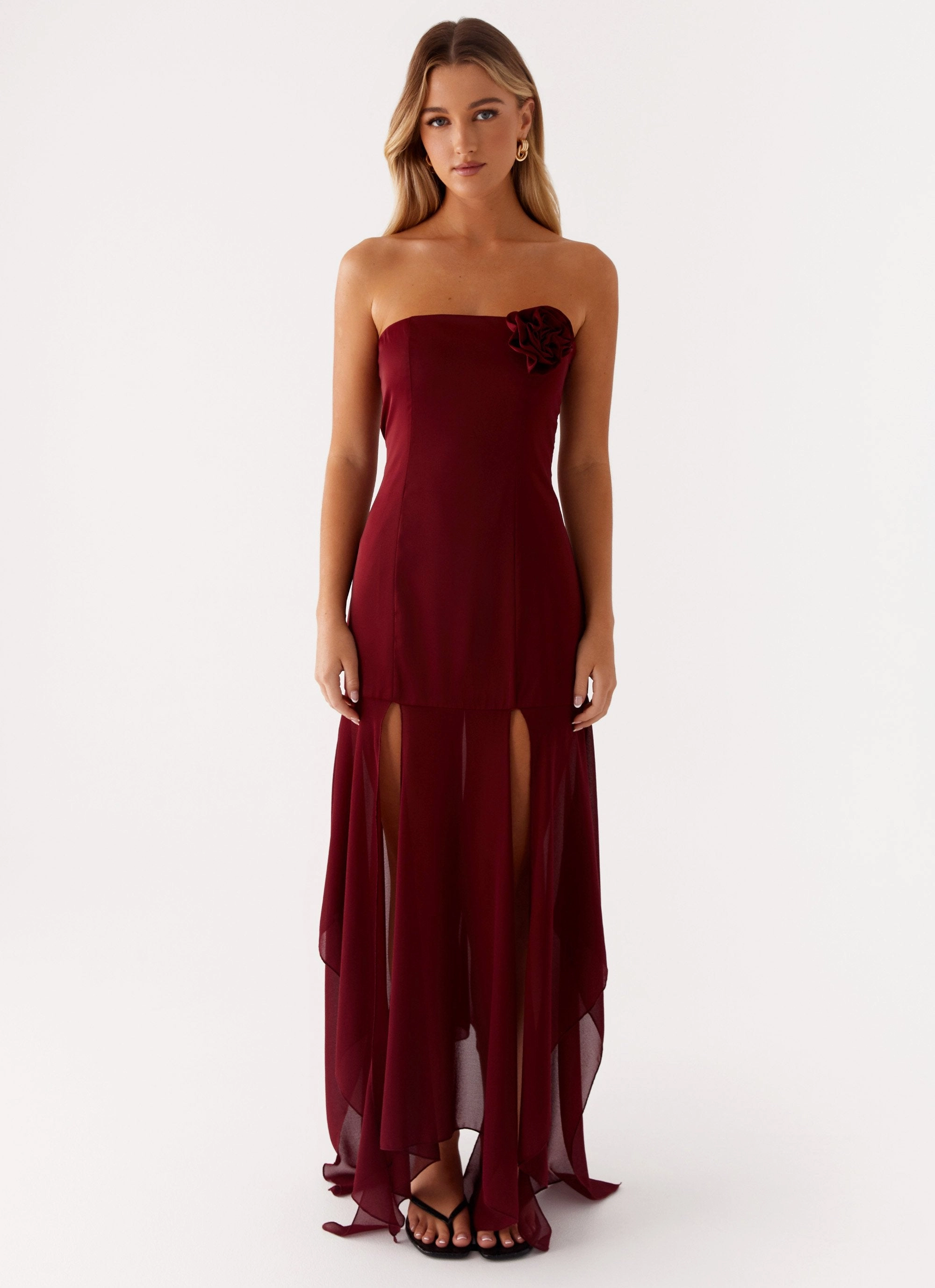 Collision Satin Maxi Dress - Cherry Red Flattering and Effortless