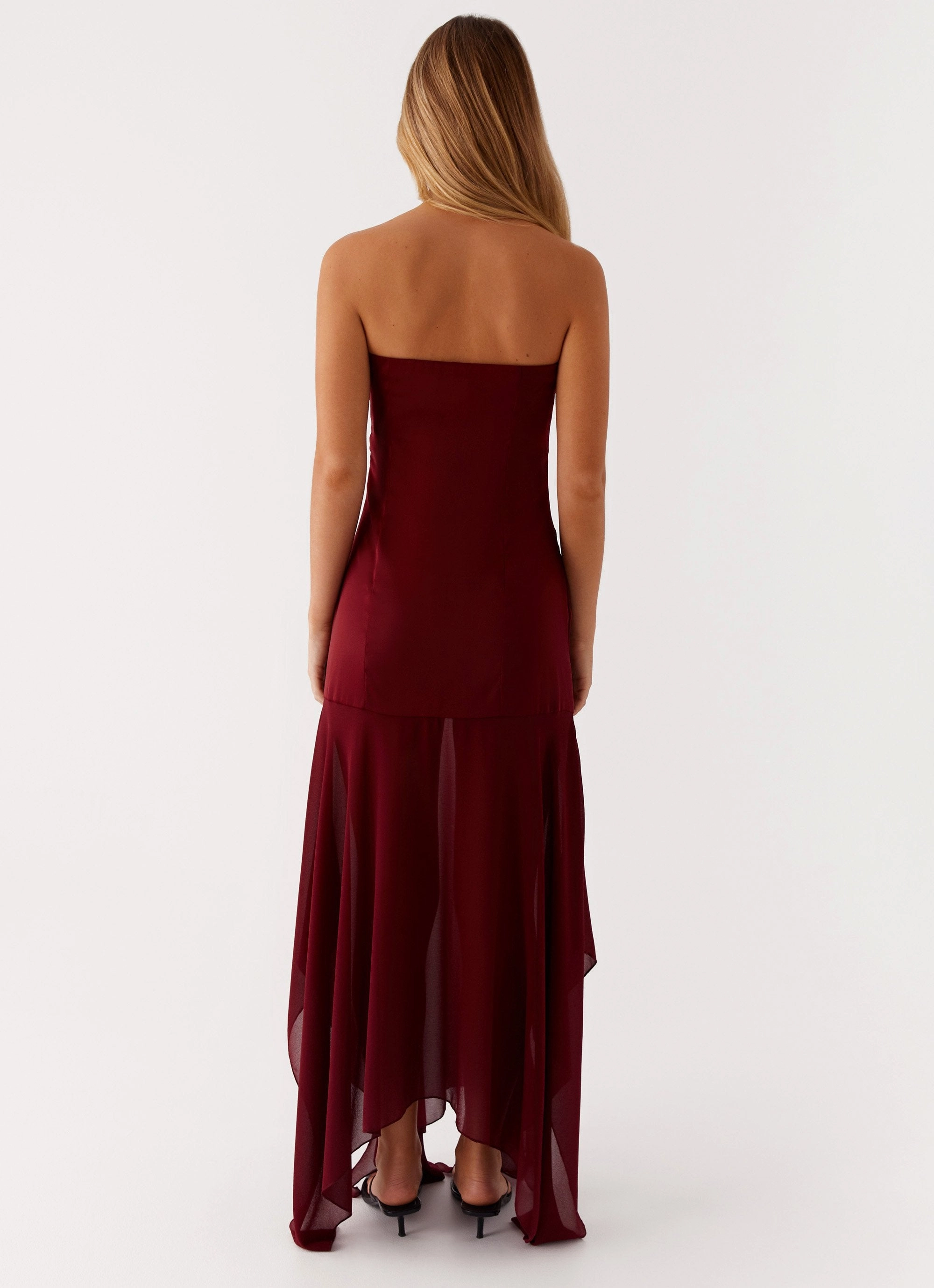 Collision Satin Maxi Dress - Cherry Red Subtle Texture