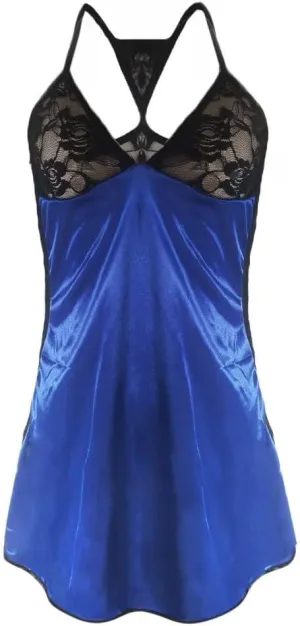 Color Block Babydoll Lingerie Satin Nightie Chemise V Neck Lace Womens Lingerie Flattering Slip Dress for Sex Play