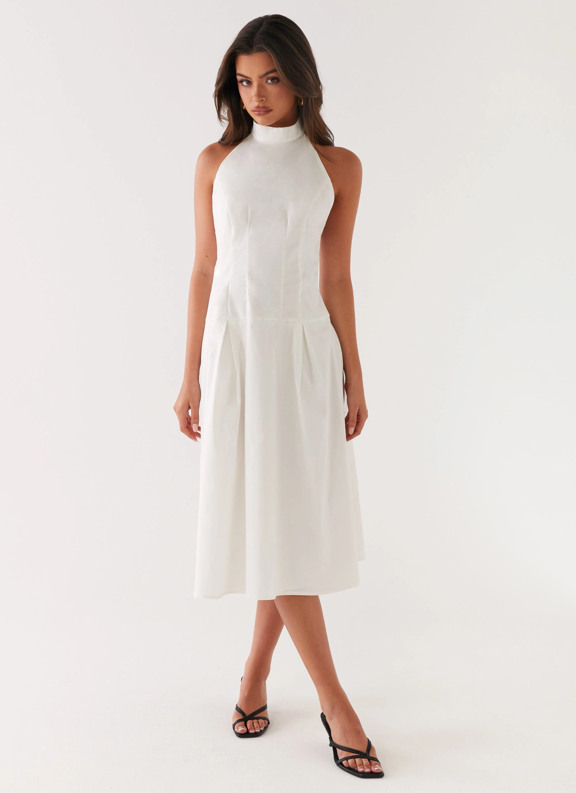 Calla Halter Midi Dress - White Evening Glow Refined touch