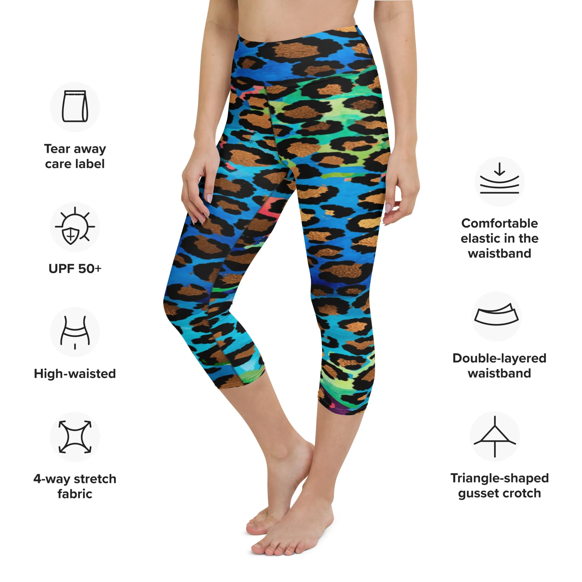 Colorful Animal Print Yoga Capri Leggings Fitness Capri Leggings, lioness-love