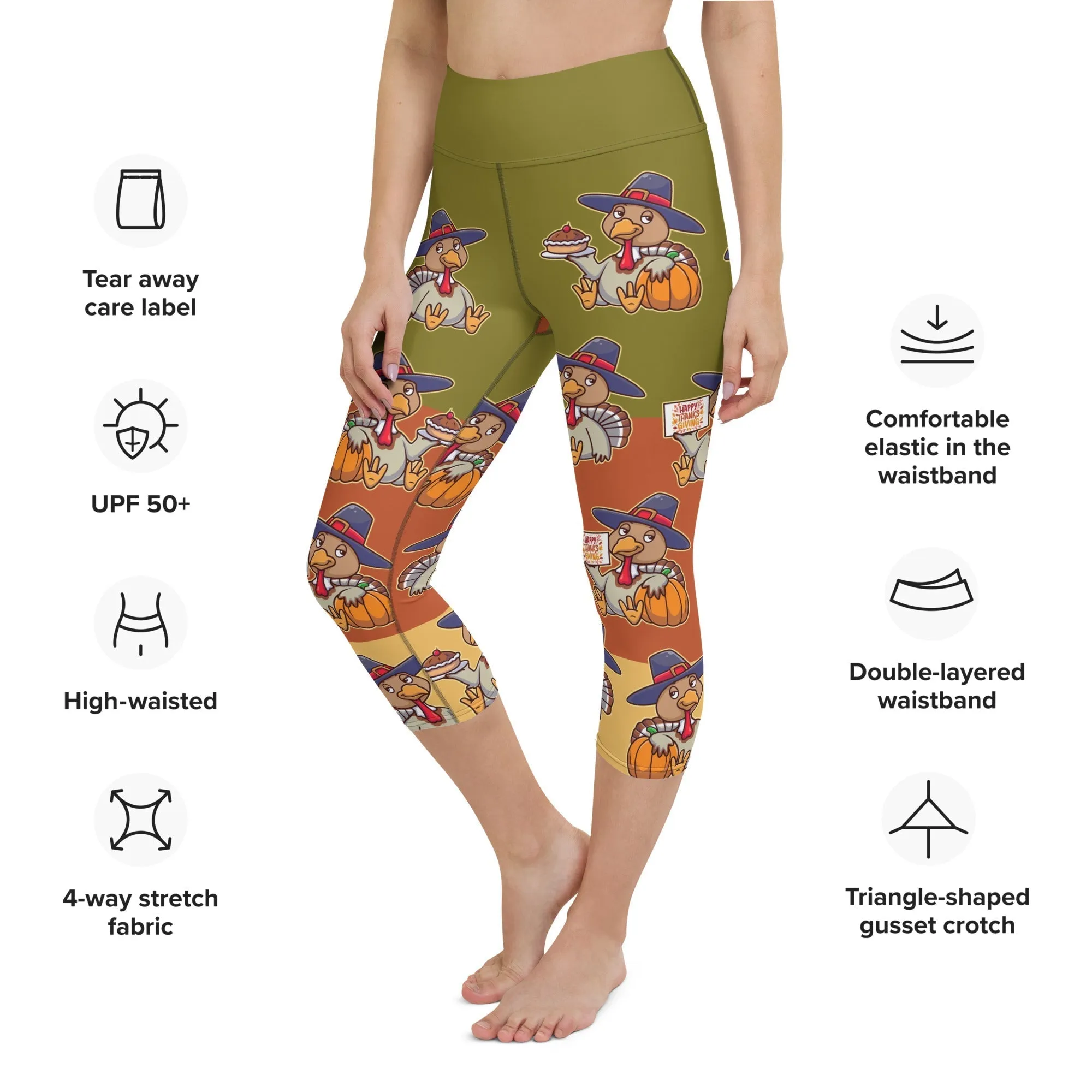 Colorful Turkey Print Yoga Capris