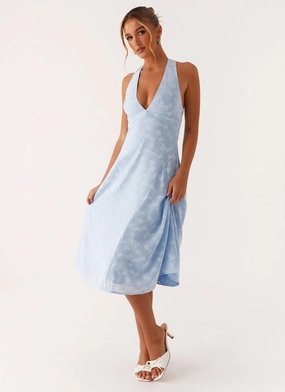 High Hemline Sashi Halterneck Midi Dress - Pale Blue