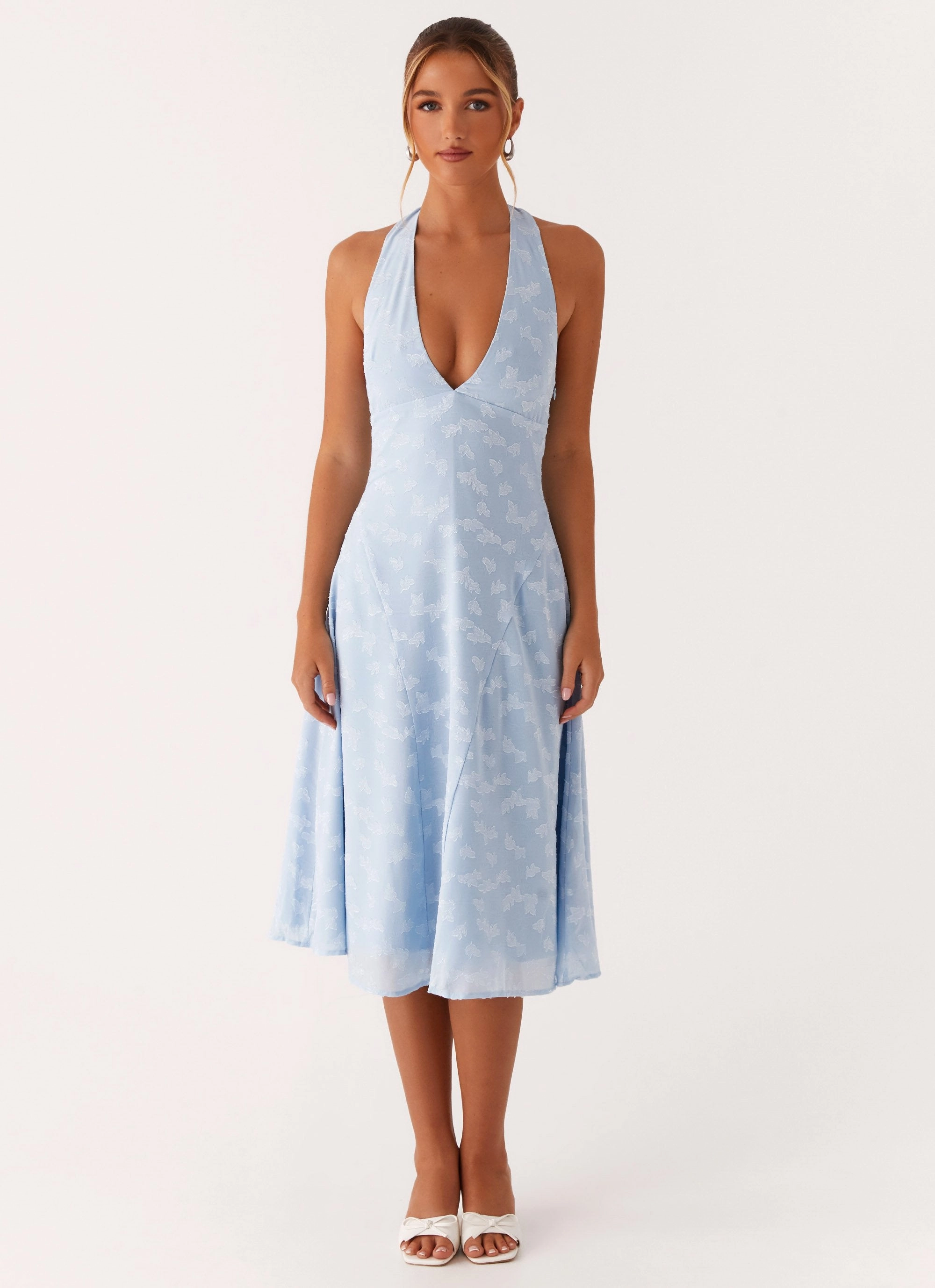 Trendy Wearable Sashi Halterneck Midi Dress - Pale Blue