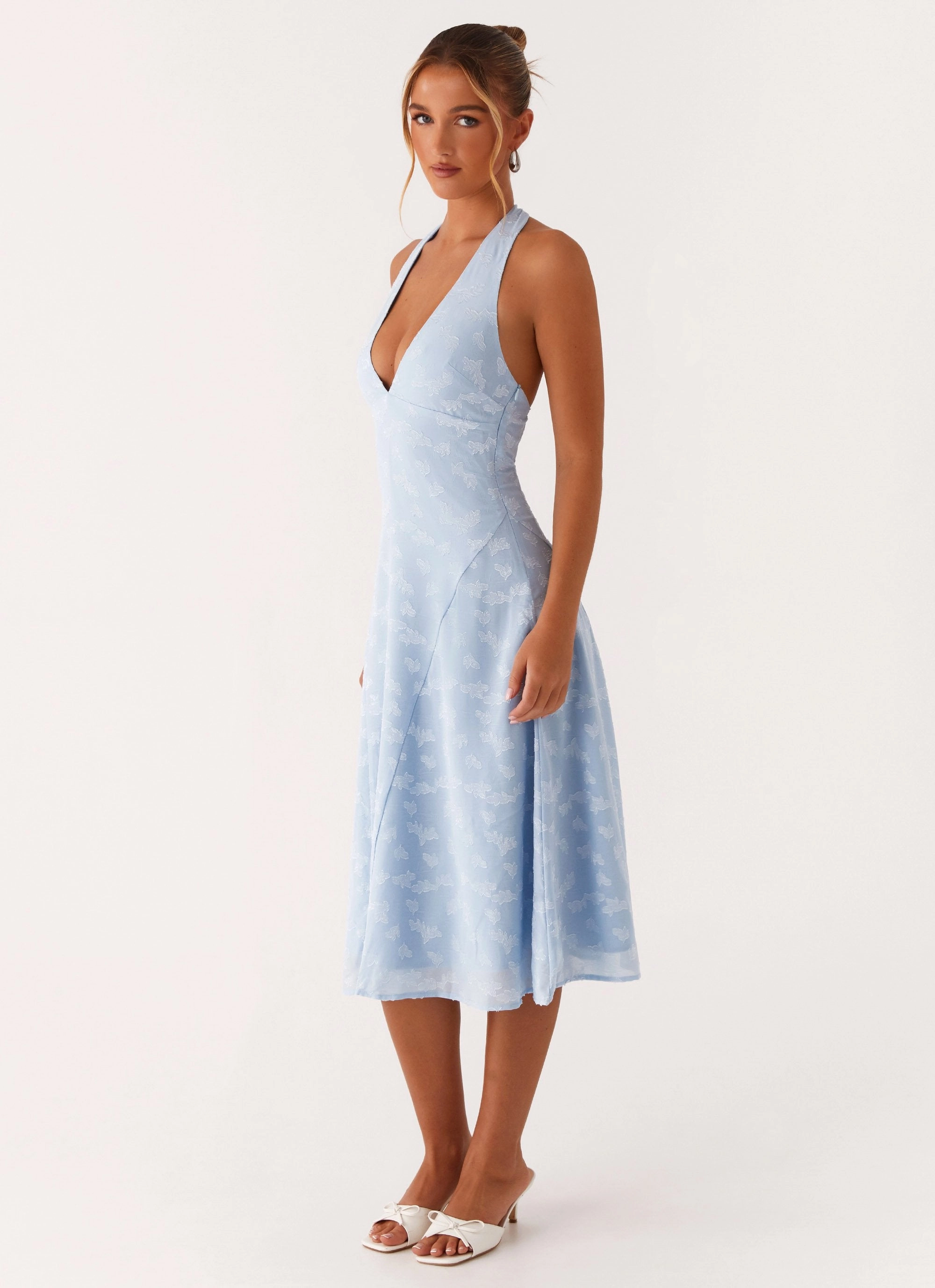 Sashi Halterneck Midi Dress - Pale Blue Draped Layer