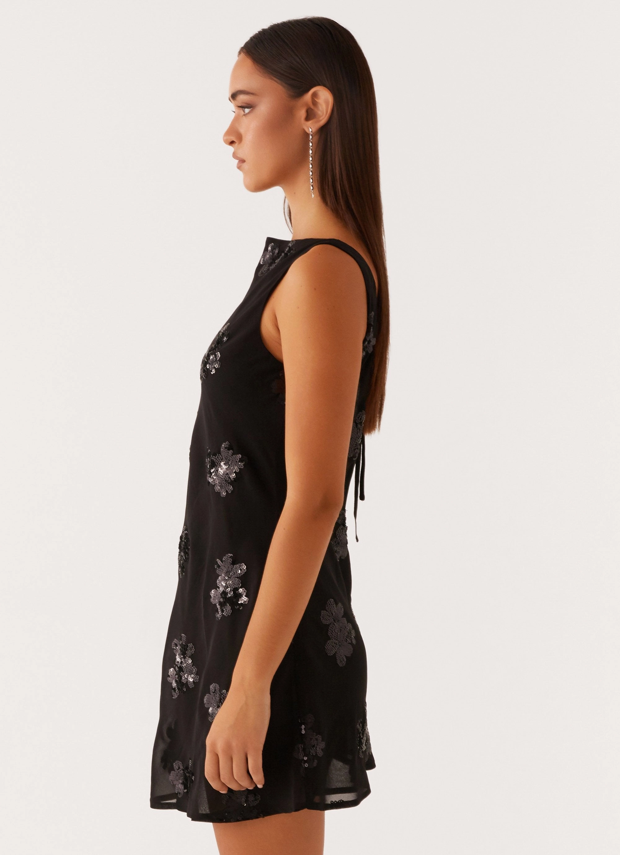 Cool Elegance Soft Detail Aurora Sequin Mini Dress - Black