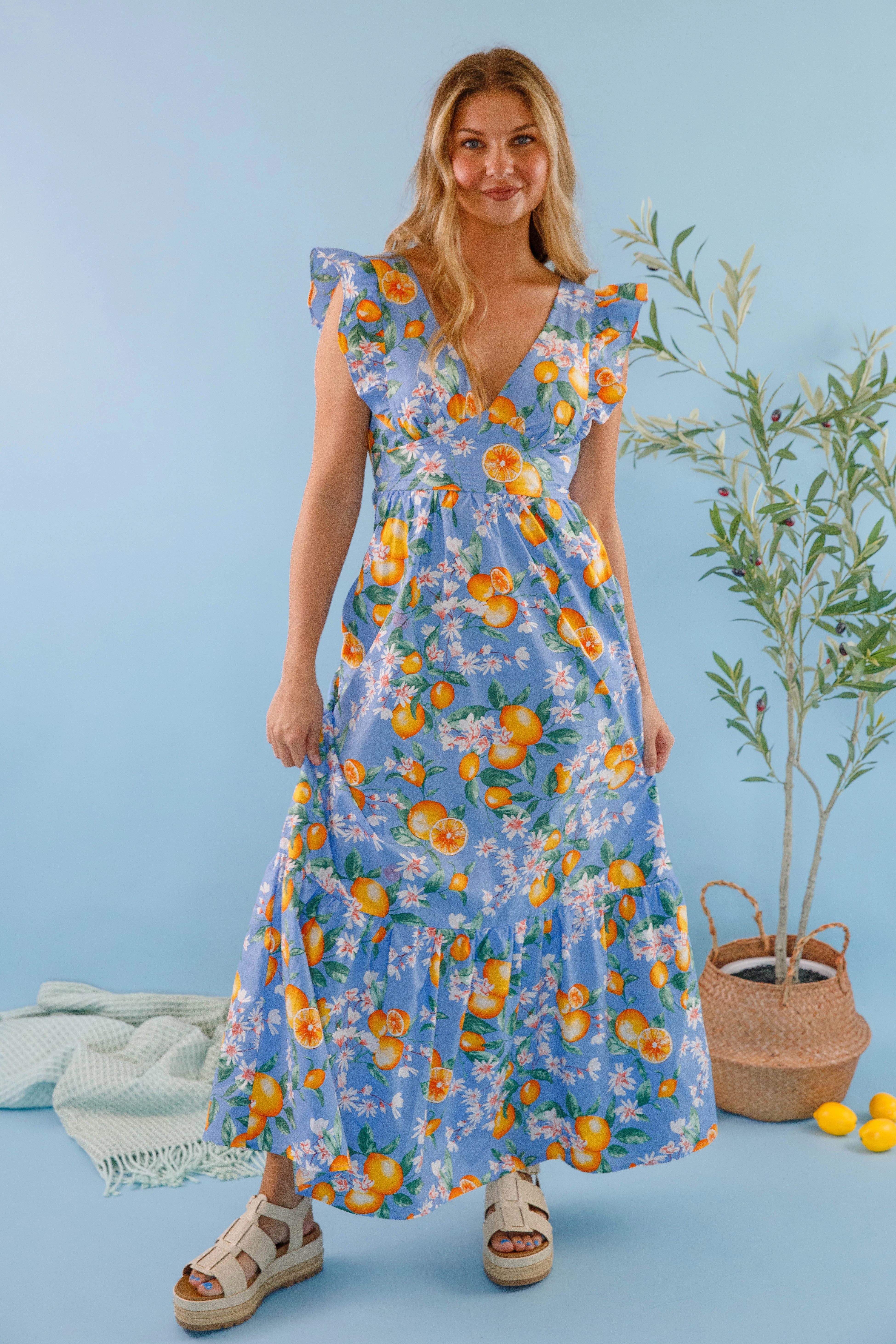 Flow Sleeve Brunch By the Beach Maxi Dress