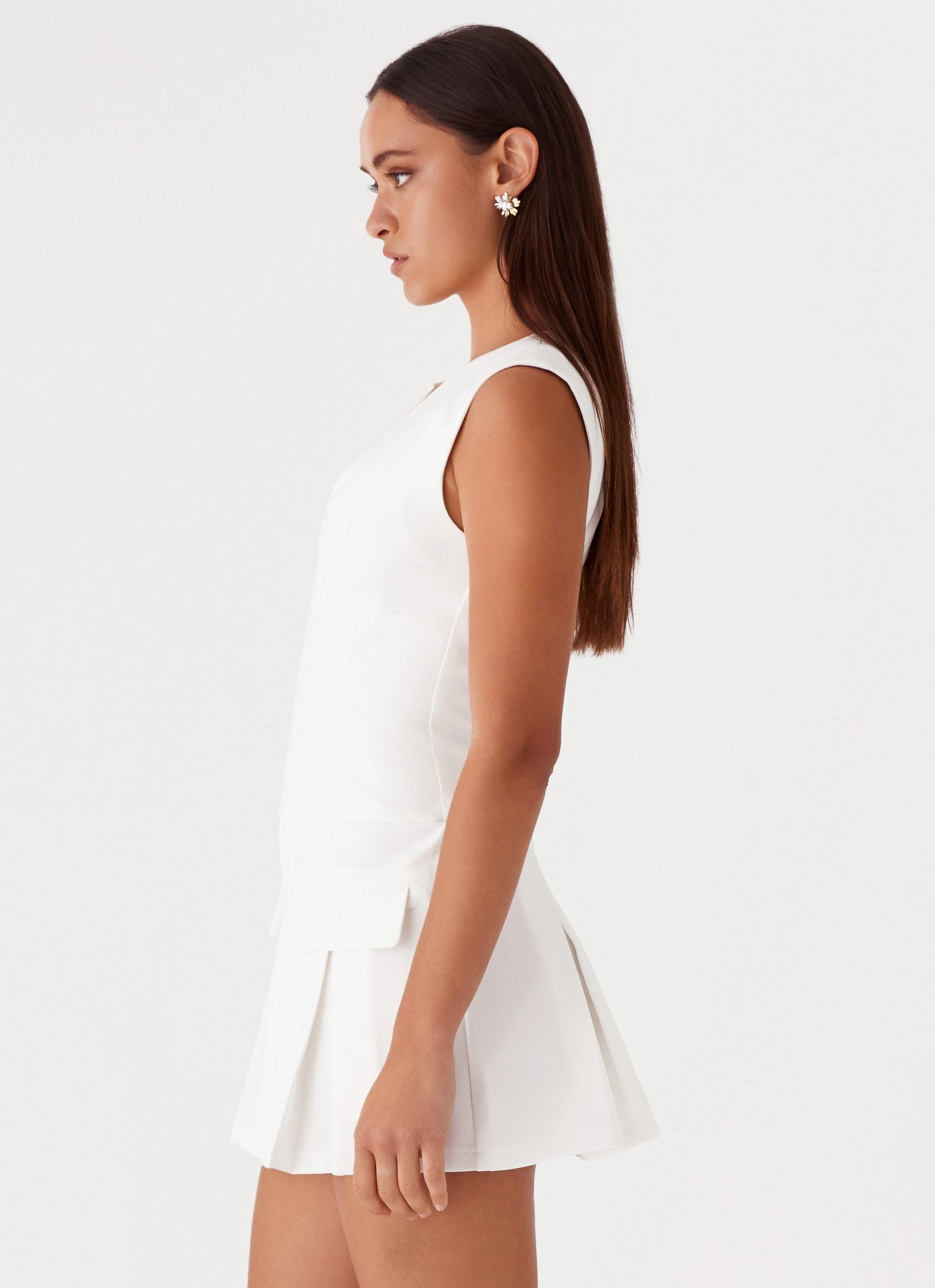 Boxy-Style Luxury-Fabric Cassia Mini Dress - White