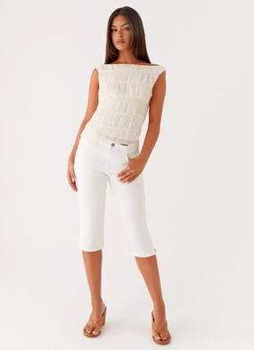 Ultra Stretch Rocco Denim Capri Pants - Off White
