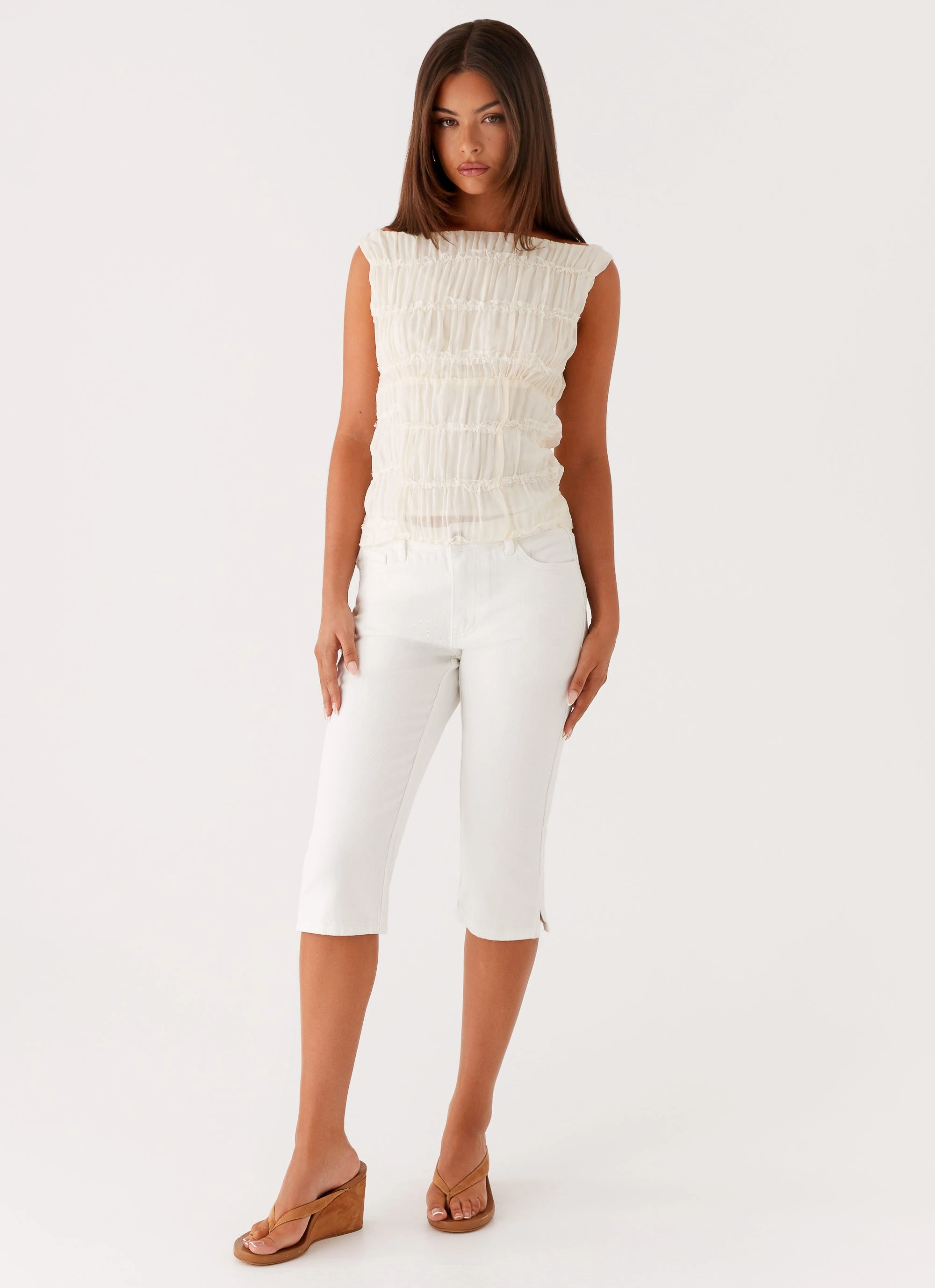Neutral Look Rocco Denim Capri Pants - Off White