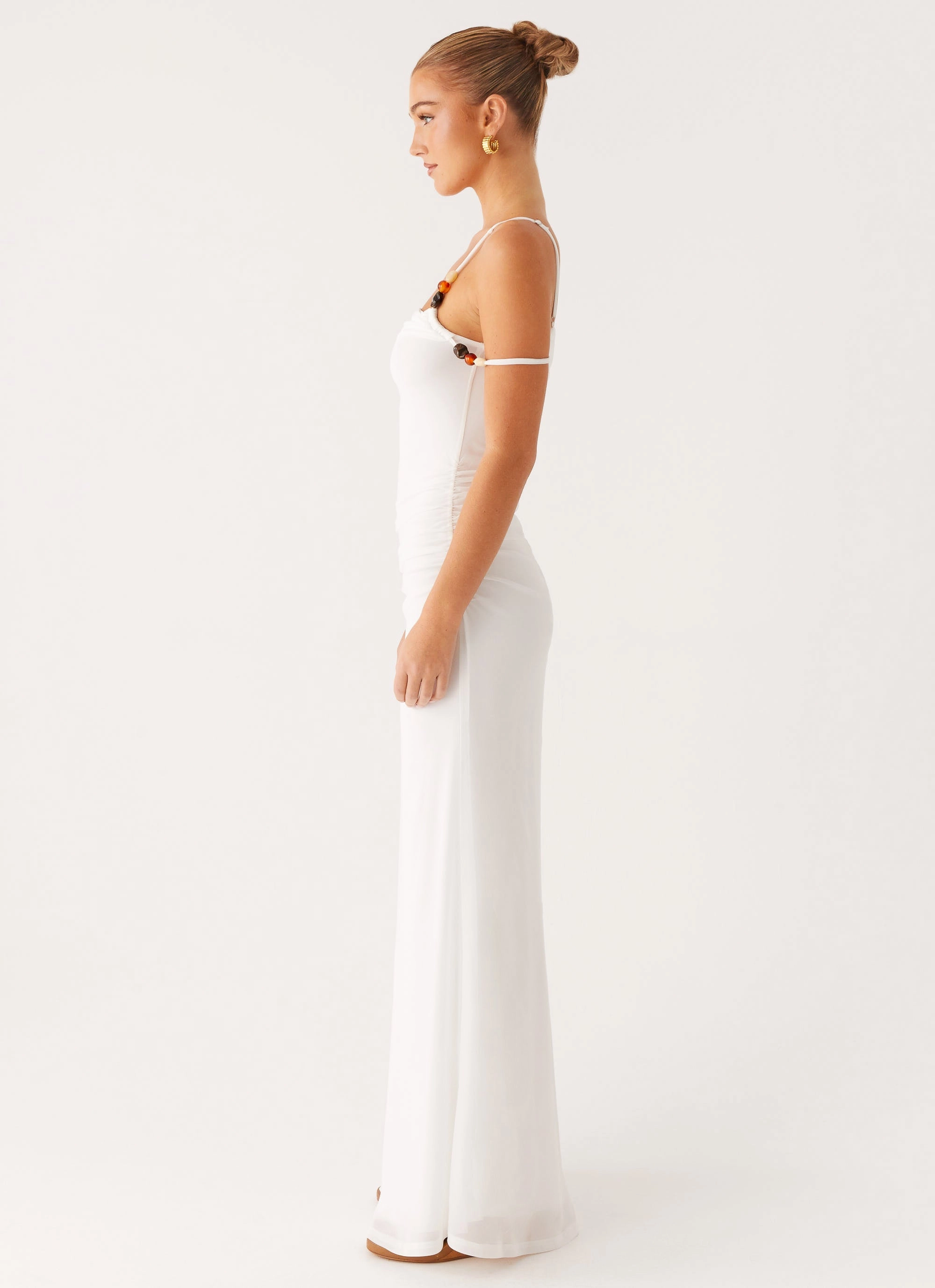 Conquer Maxi Dress - Off White Skin Touch One-Shoulder