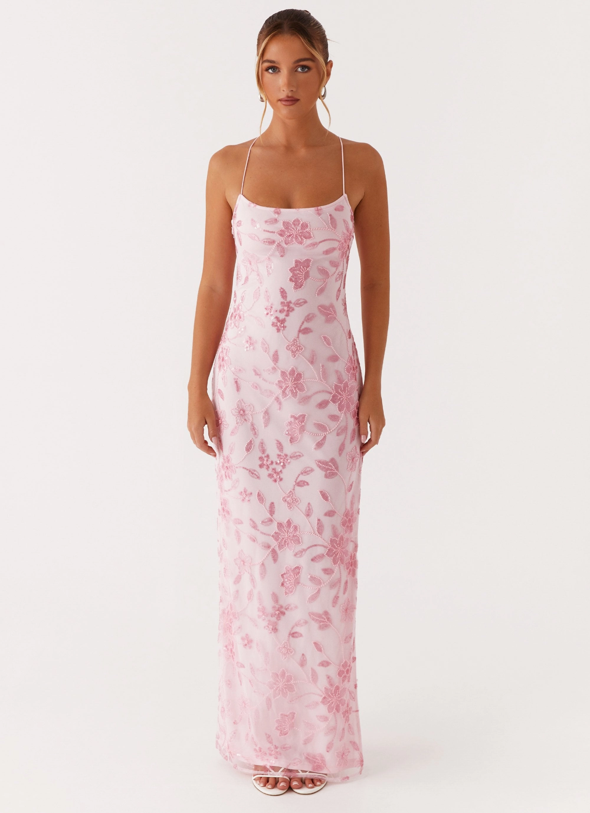 Bright Lights Beaded Maxi Dress - Pink Cozy Mood Relaxed-fit maxi dress