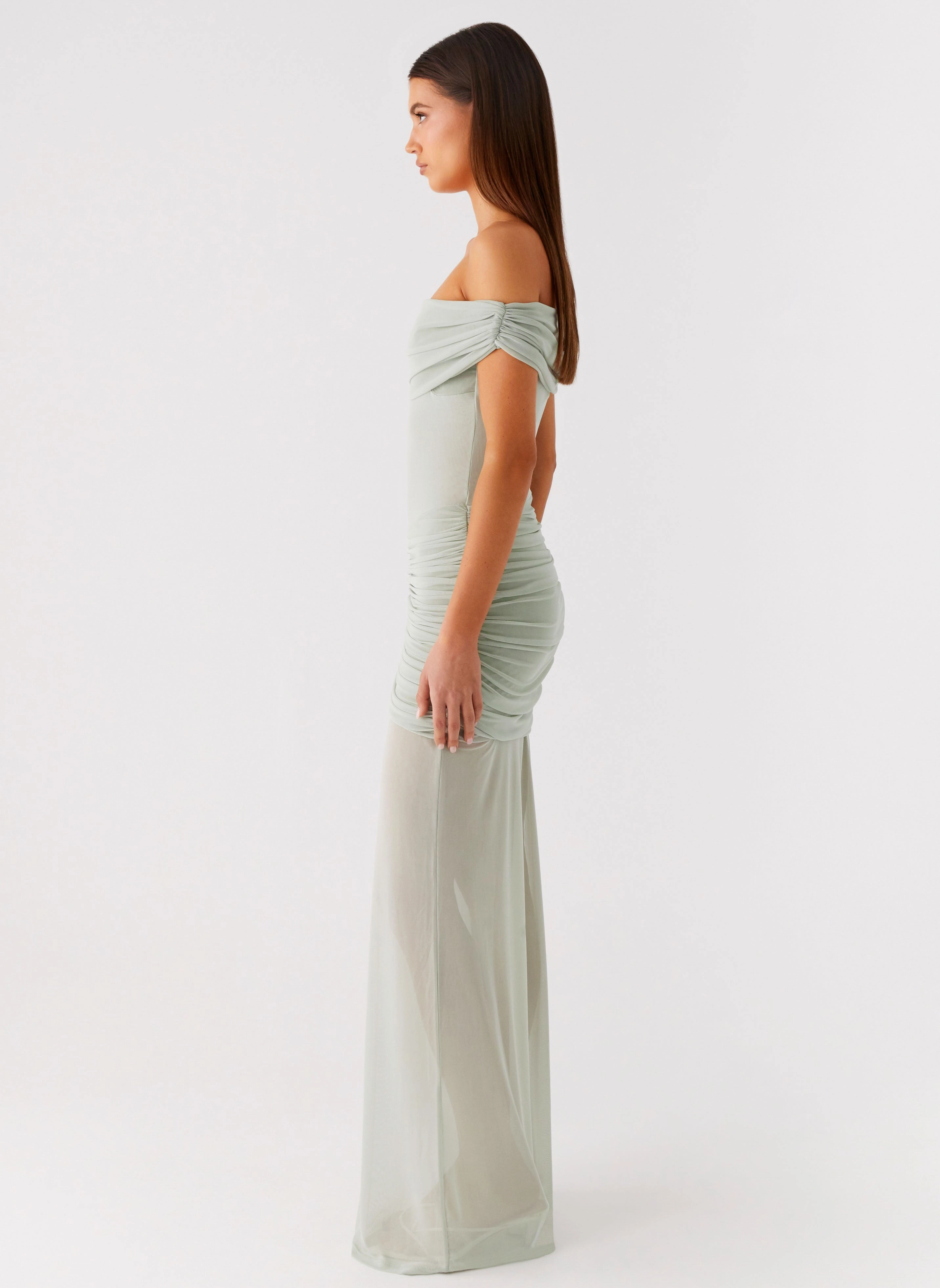 Lace-Edge Eyllin Off Shoulder Maxi Dress - Sage