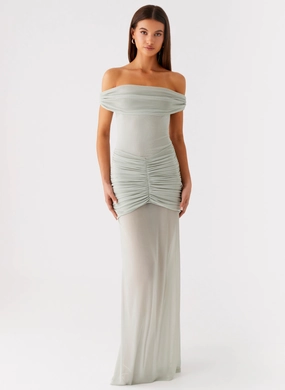 Silky Touch Eyllin Off Shoulder Maxi Dress - Sage