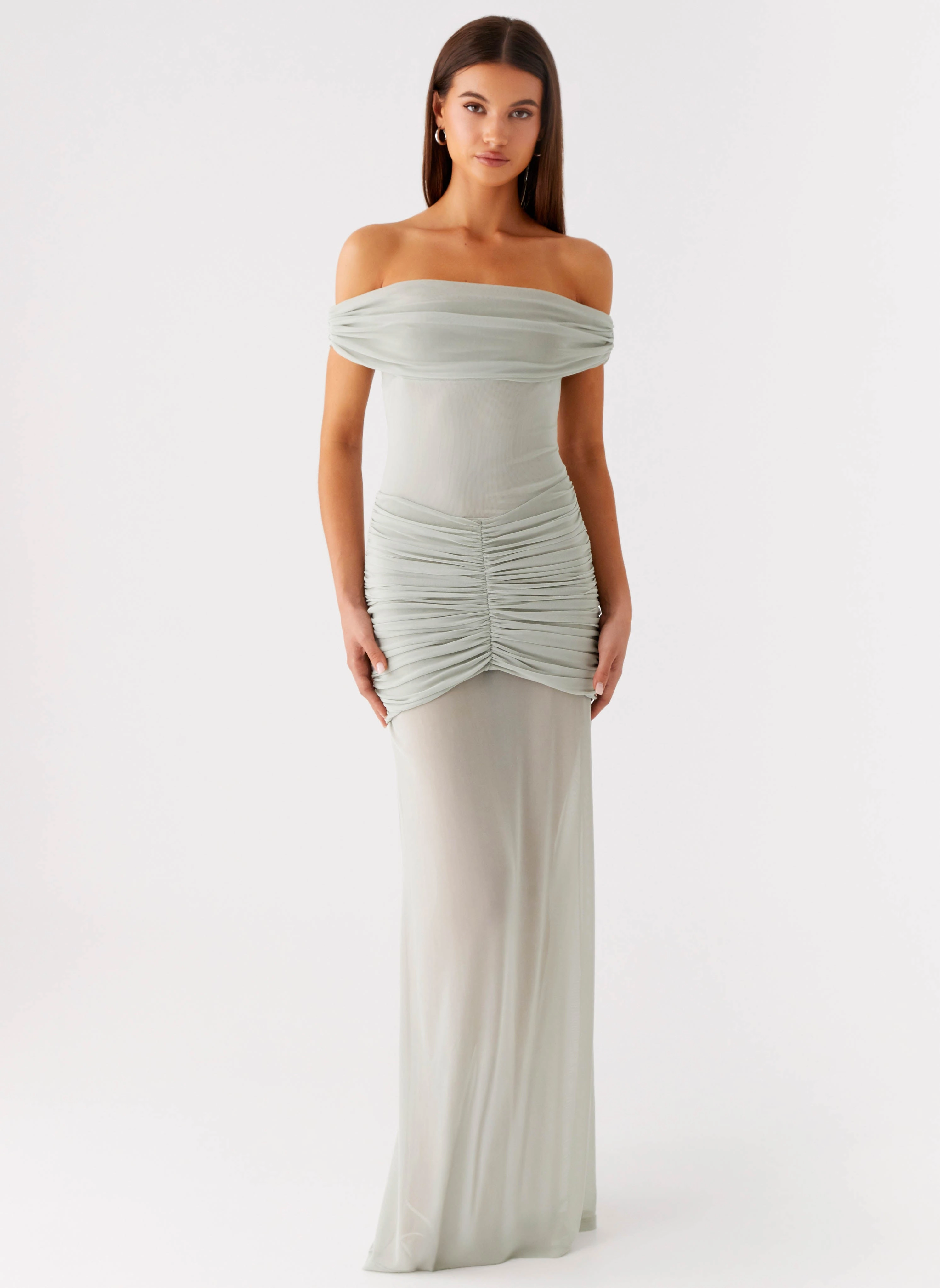 Silky Touch Eyllin Off Shoulder Maxi Dress - Sage
