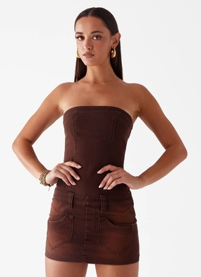 Heading South Mini Dress - Brown Color Soft