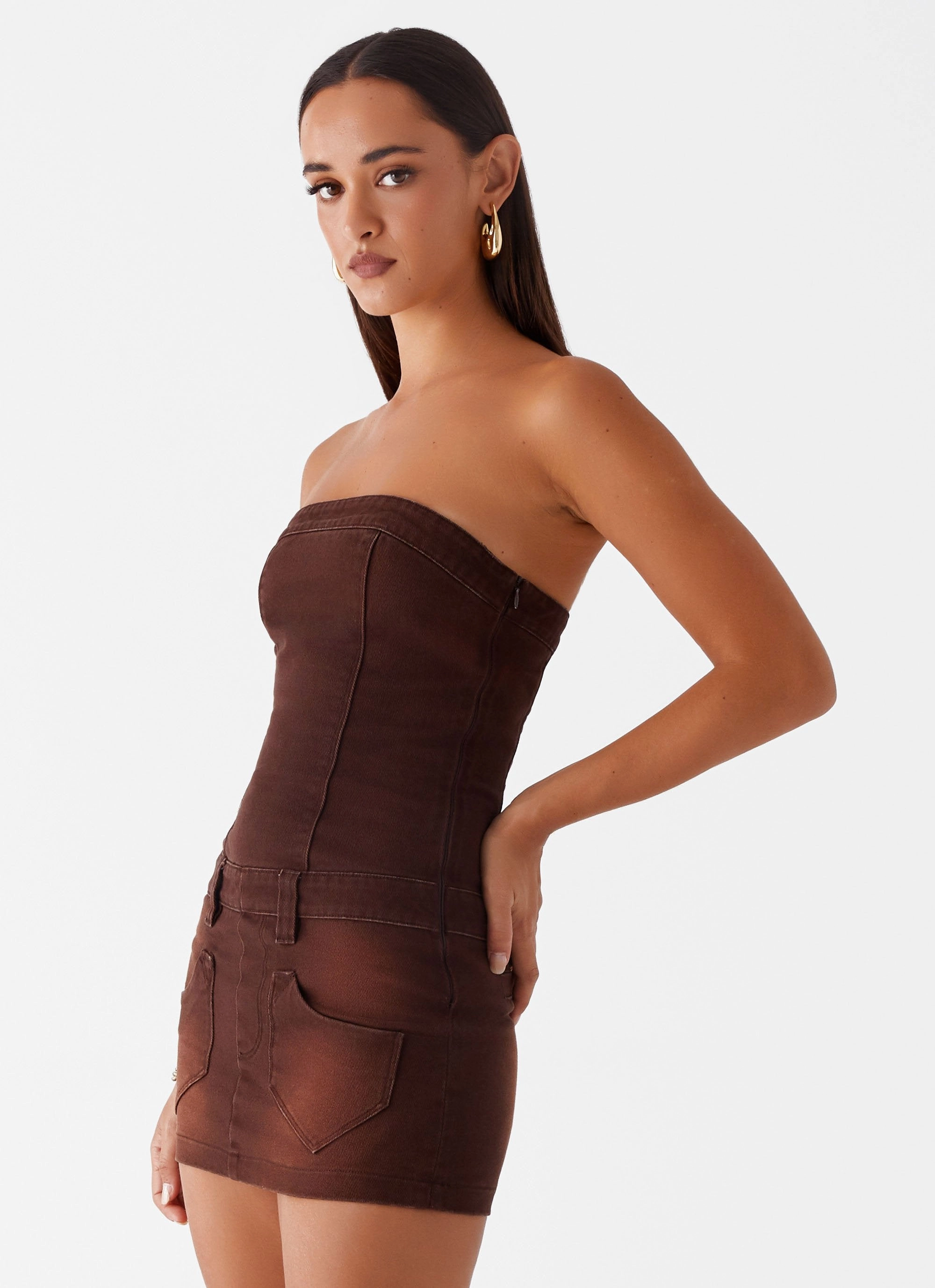 Petite Chic Effortless Comfort Heading South Mini Dress - Brown