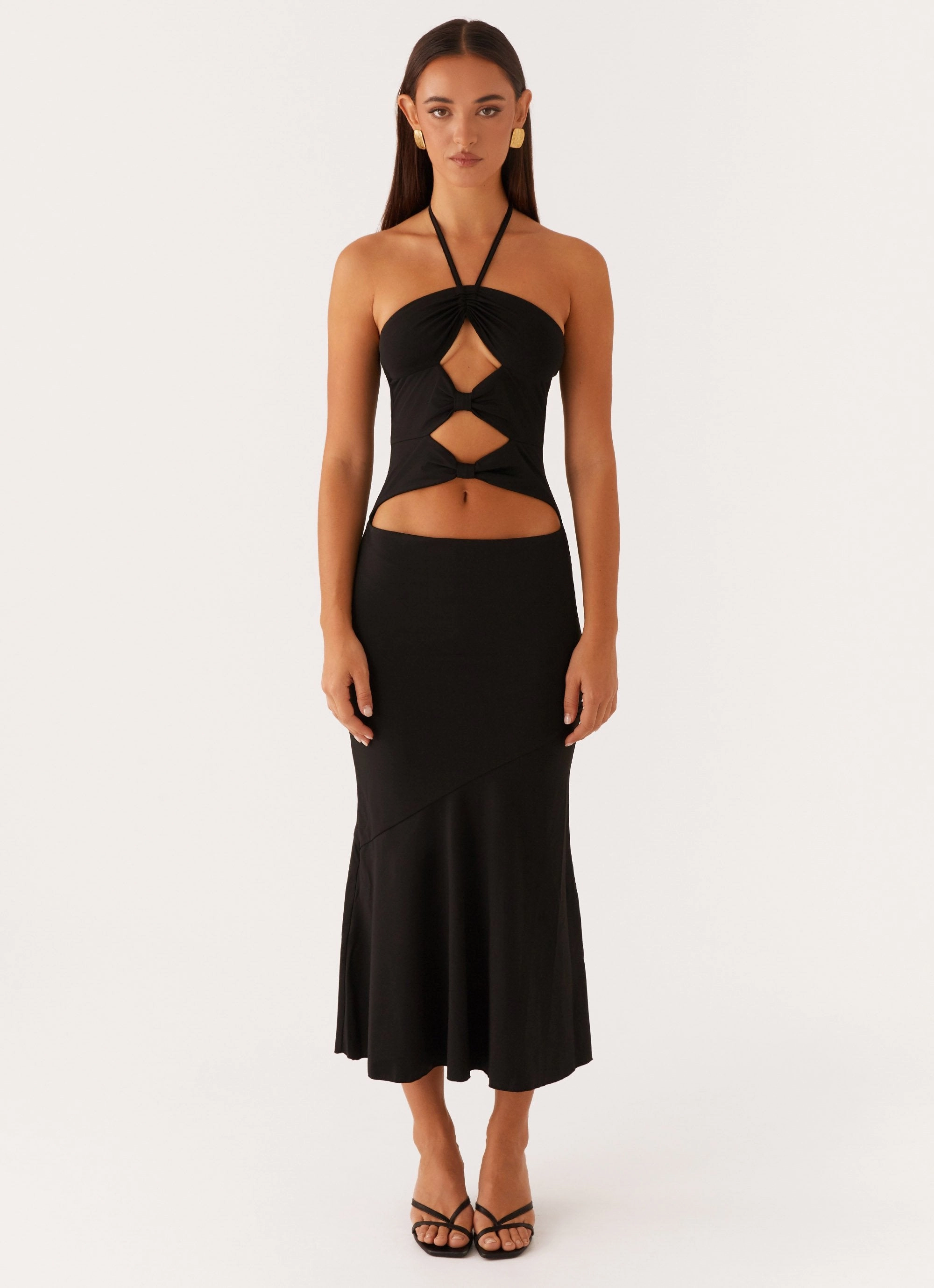 Zena Halterneck Midi Dress - Black Soft And Comfortable